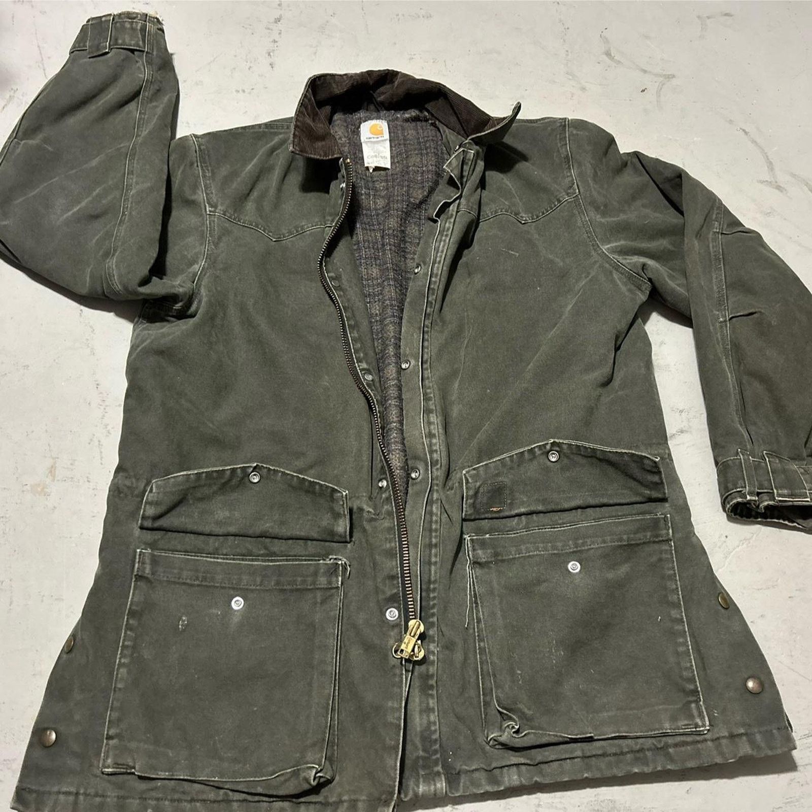 Carhartt **Vintage 90s Oliver Green Carhartt Blanket Lined Work Coat Size US XL / EU 56 / 4 - 3 Thumbnail