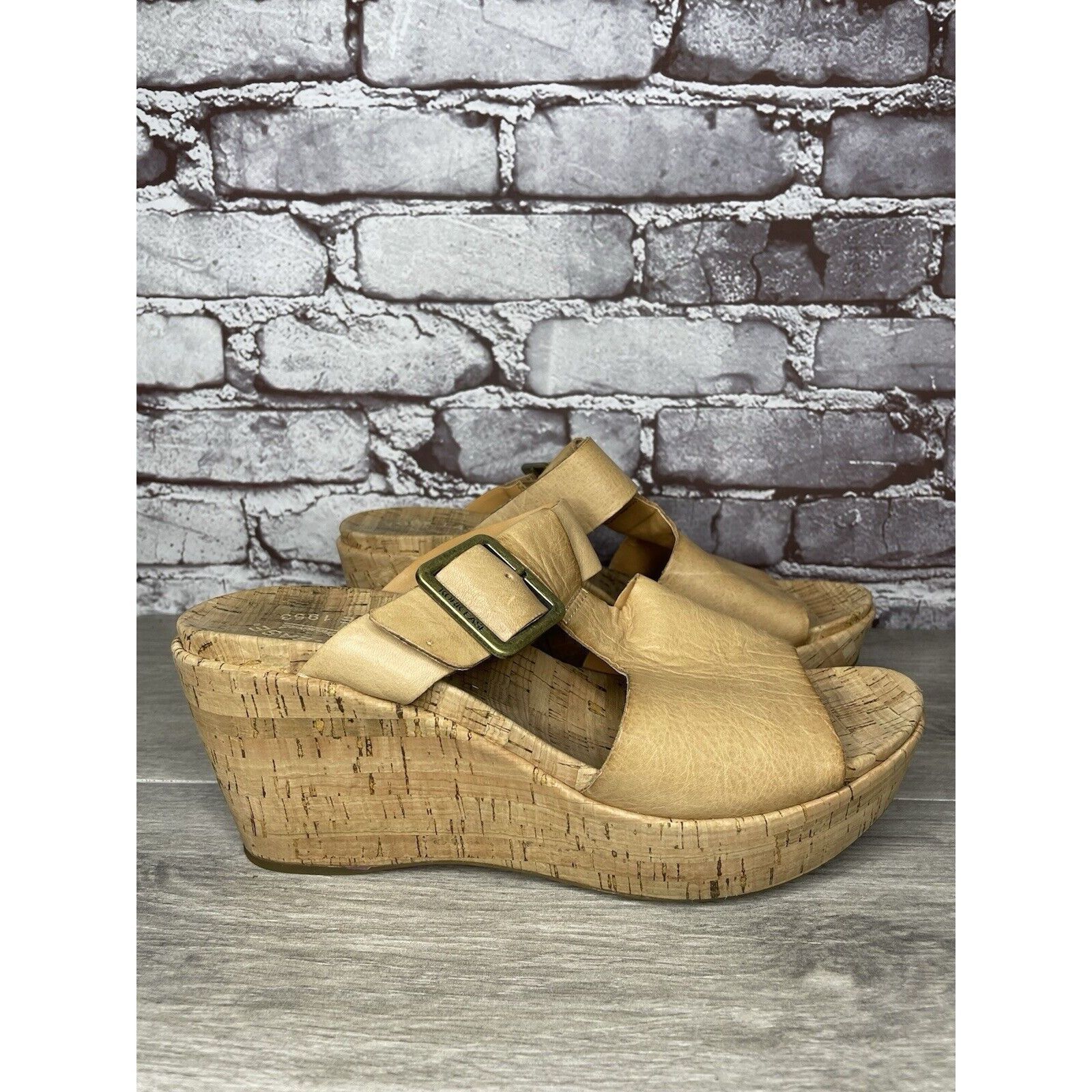 Other Kork Ease Tan Leather Cork Platform Strap High Wedge Sandals Size US 10 / IT 40 - 1 Thumbnail