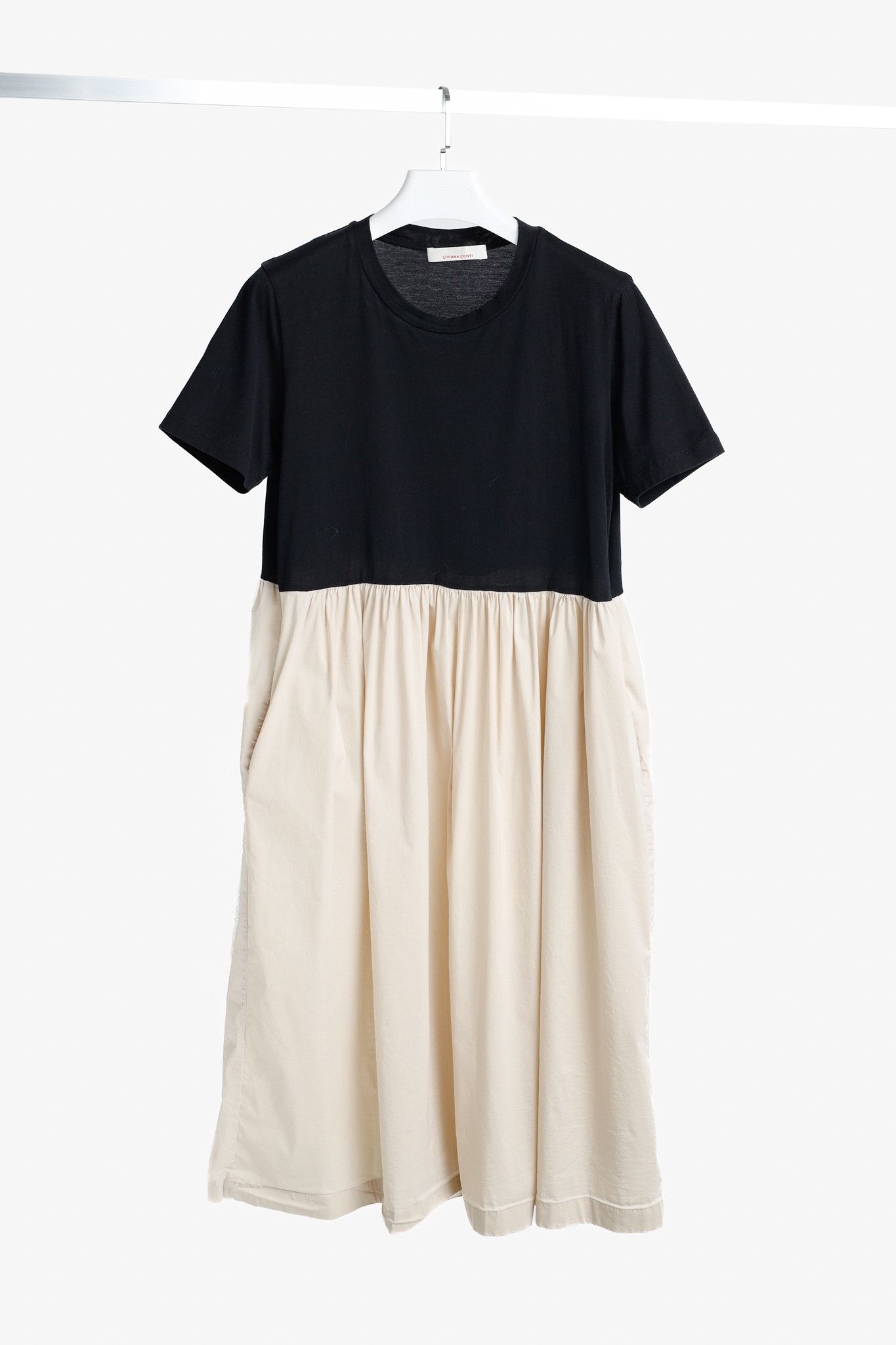 Other Liviana Conti Black & Beige Cotton T-Shirt Midi Dress Size L / US 10 / IT 46 - 1 Thumbnail
