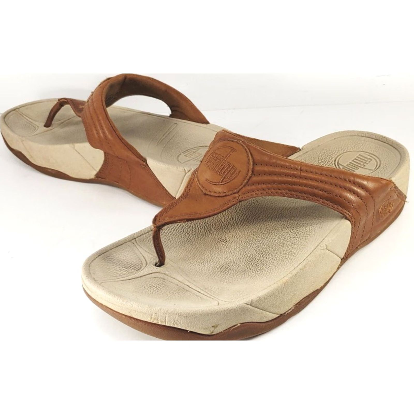 Vintage FitFlop WalkStar 3 Sandals Womens Size 6 EUR 37 Brown Tan Leather Summer Slide Size US 6 / IT 36 - 2 Thumbnail