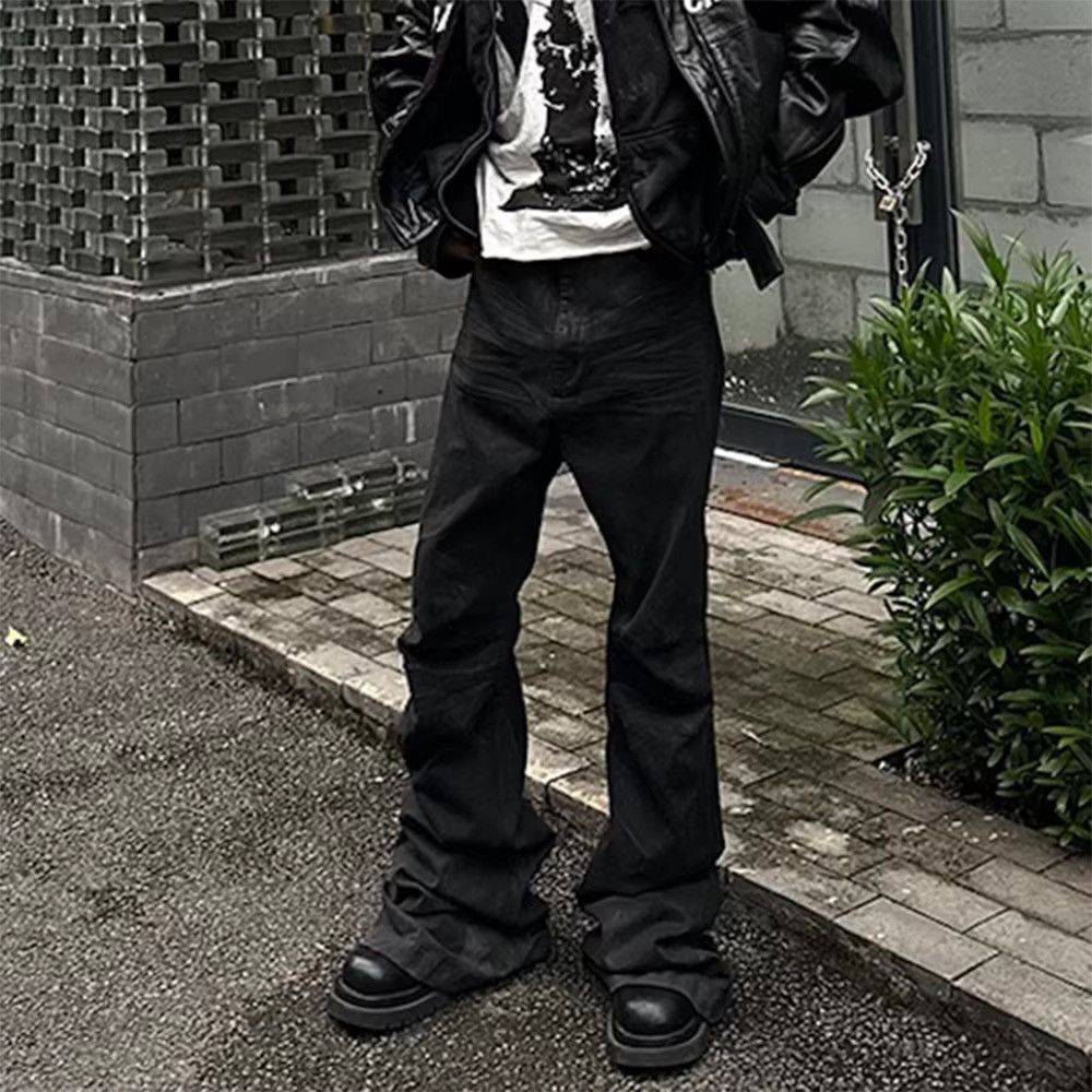 Other Black Stacked Flared Waxed Jeans Size US 33 - 4 Thumbnail