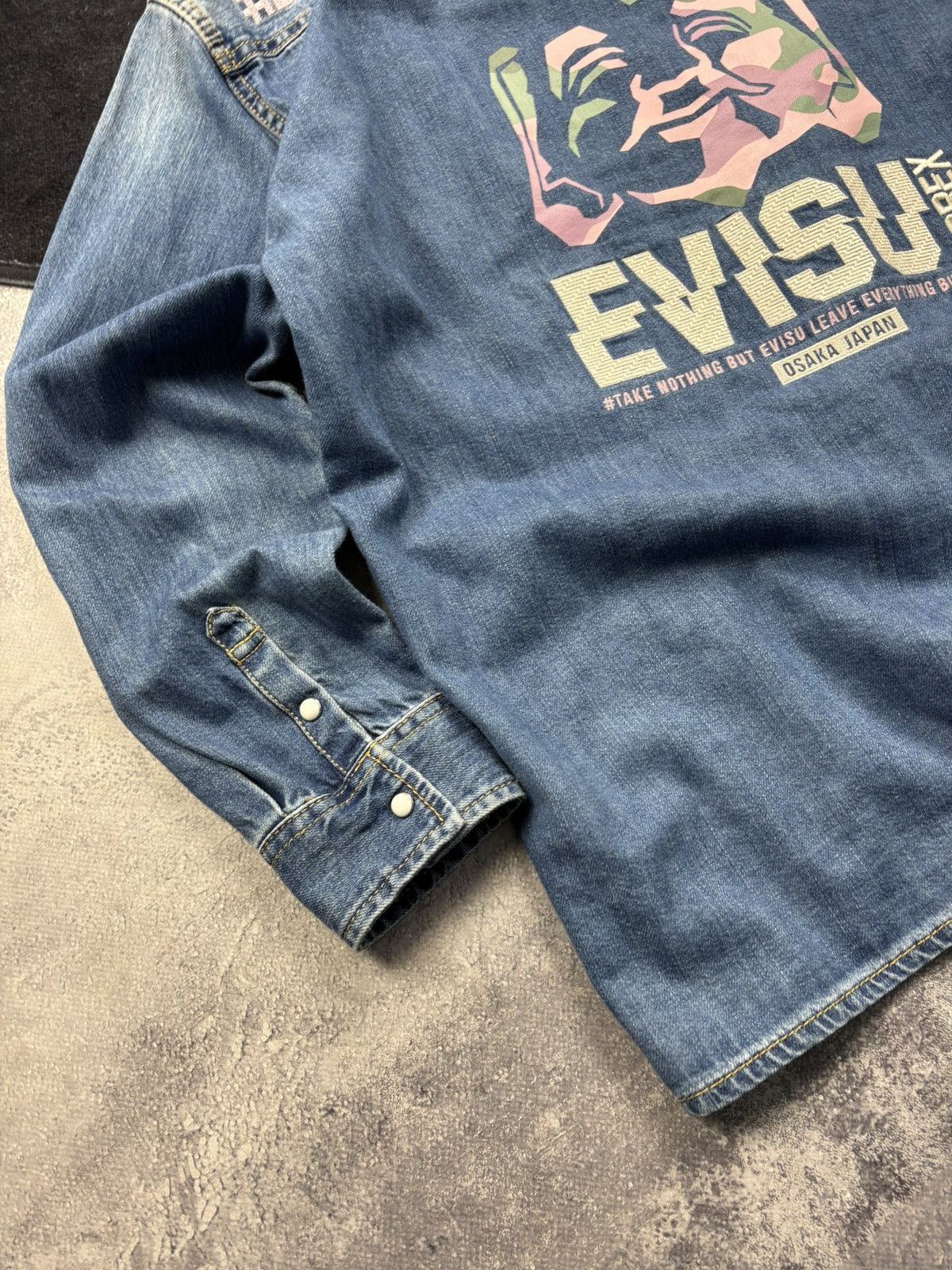 Evisu EVISU Vintage Big Logo Osaka Japan Streetwear Denim Shirt Size US S / EU 44-46 / 1 - 6 Thumbnail