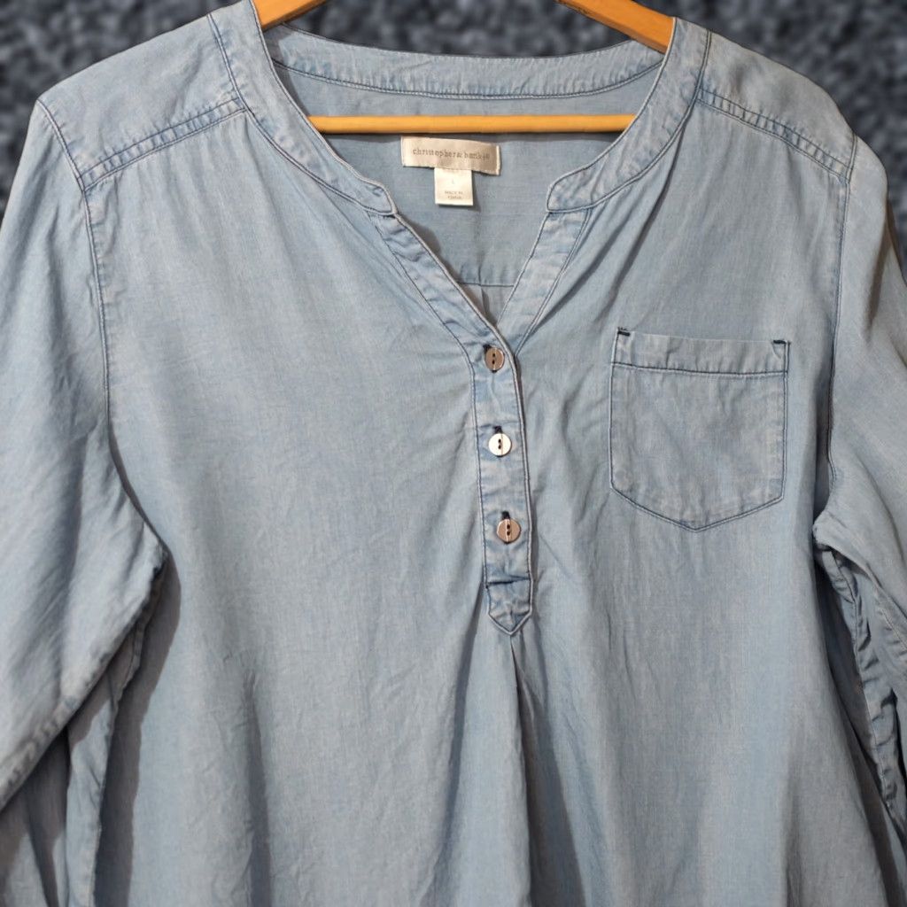 Vintage Christopher & Banks Chambray Top Long Sleeve Blue Button-Up Women's L Size L / US 10 / IT 46 - 1 Thumbnail