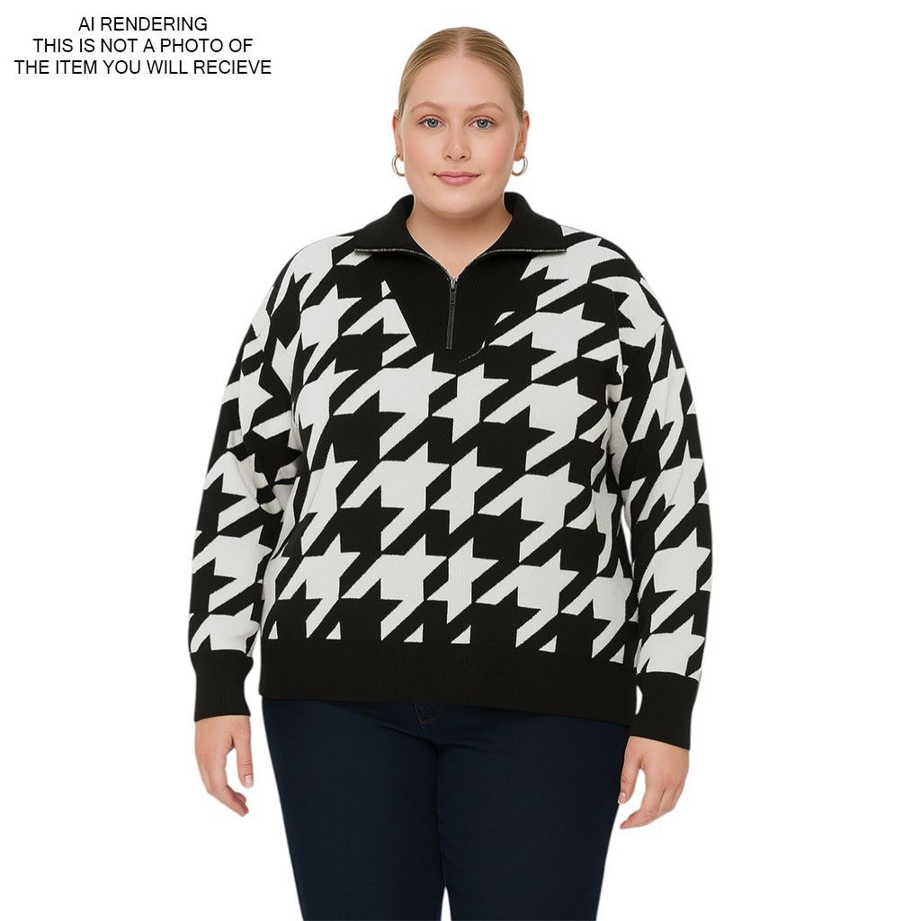 Nine West NWT Nine West Sweater 1/4 Zip Houndstooth Black White XXL Size XXL / US 16-18 / IT 52-54 - 7 Thumbnail