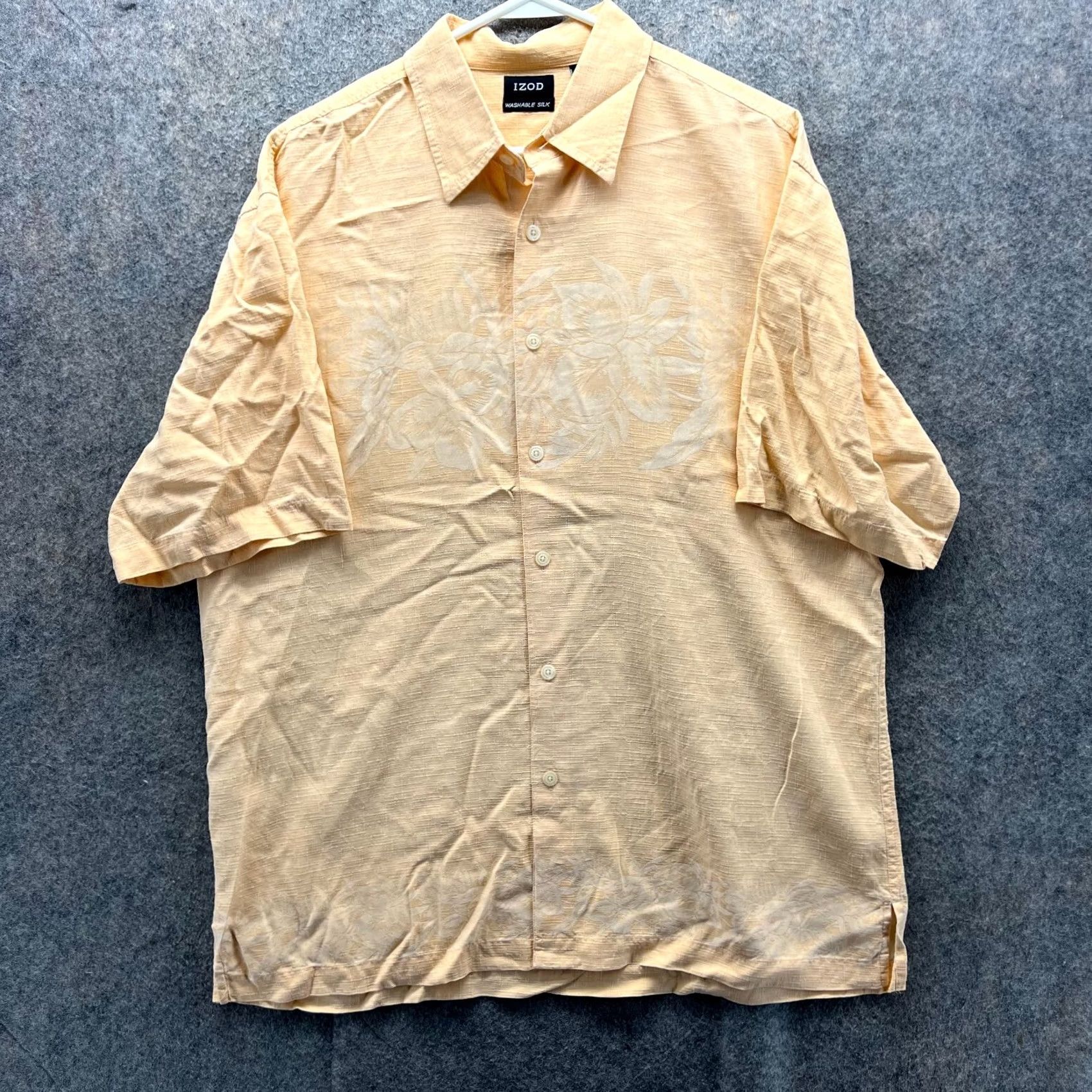 Izod VINTAGE Izod Shirt Men Large Yellow Button-Down Floral Silk Hawaiian Short Sleeve Shirt Mens L Yellow Floral Silk Hawaiian Button-Down - Size US L / EU 52-54 / 3 - 2 Thumbnail