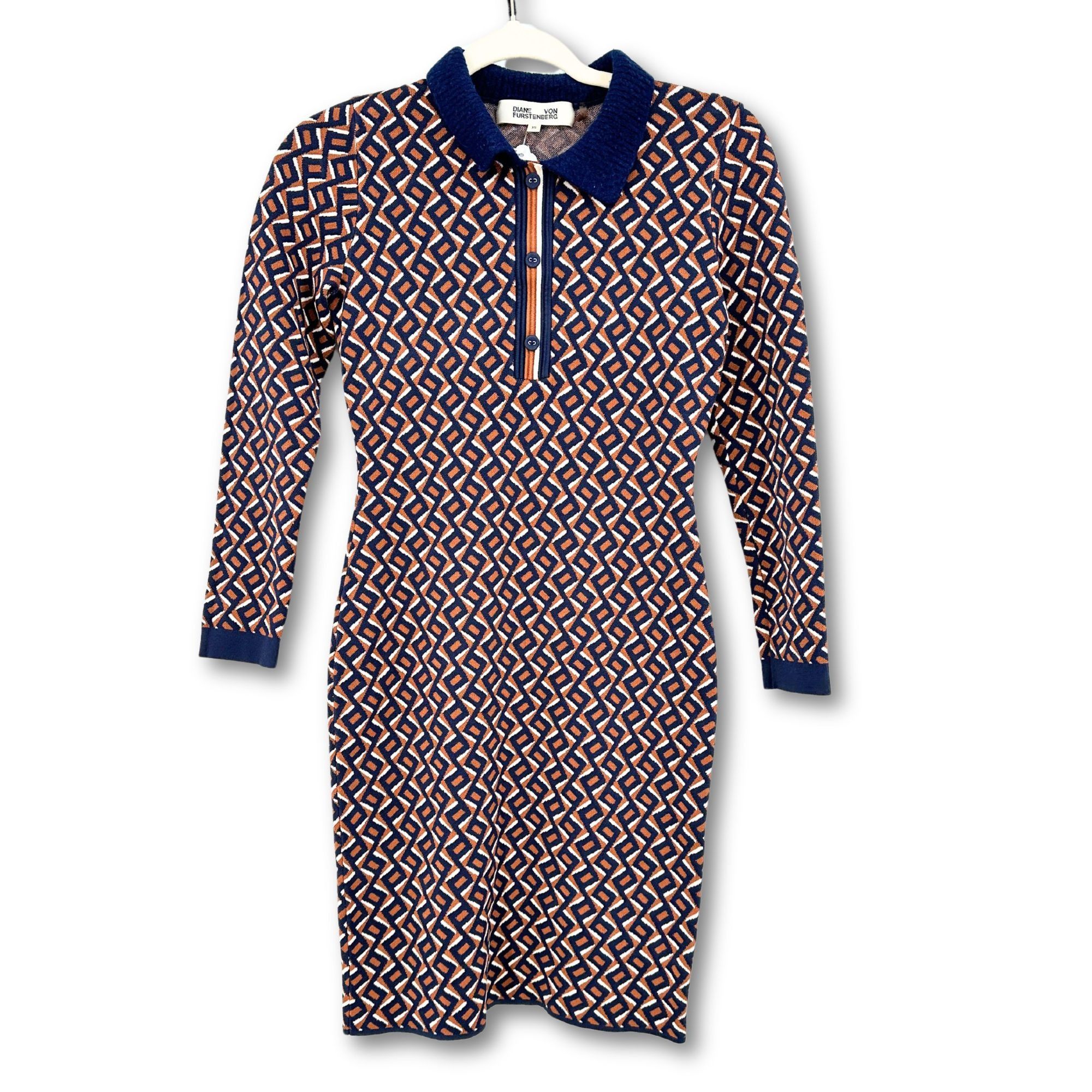 Diane von Furstenberg Diane Von Furstenberg XS Milena LongSleeve Polo Sheath Dress Size XS / US 0-2 / IT 36-38 - 5 Thumbnail