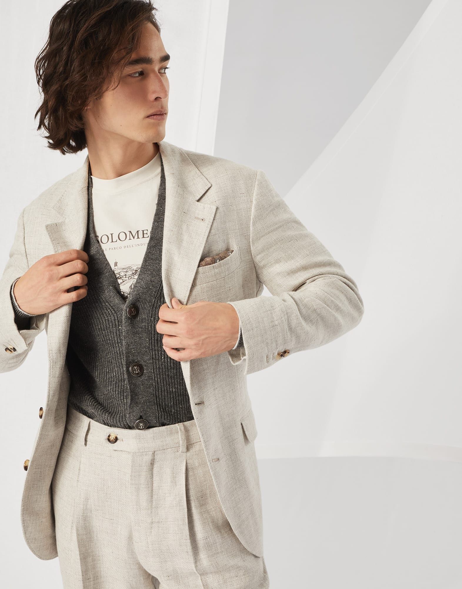 Brunello Cucinelli o1la1rc1a0326 English Rib Cardigan With Metal Buttons Grey Size US XL / EU 56 / 4 - 4 Thumbnail