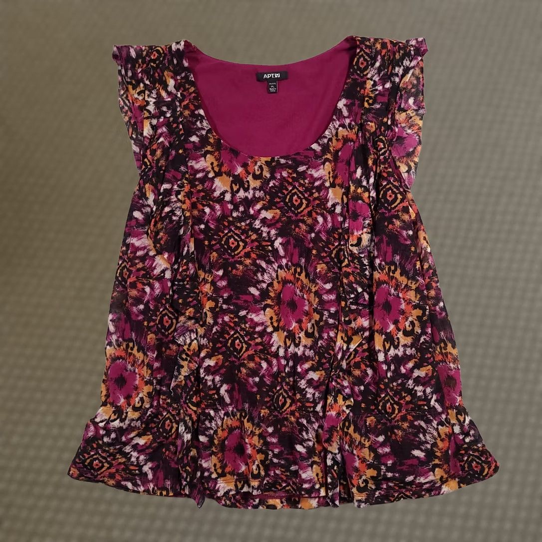 Apt. 9 Apt 9 Shirt Womens PL Petite Multicolored Print Sleeveless Tank Lined Boho Size L / US 10 / IT 46 - 1 Thumbnail