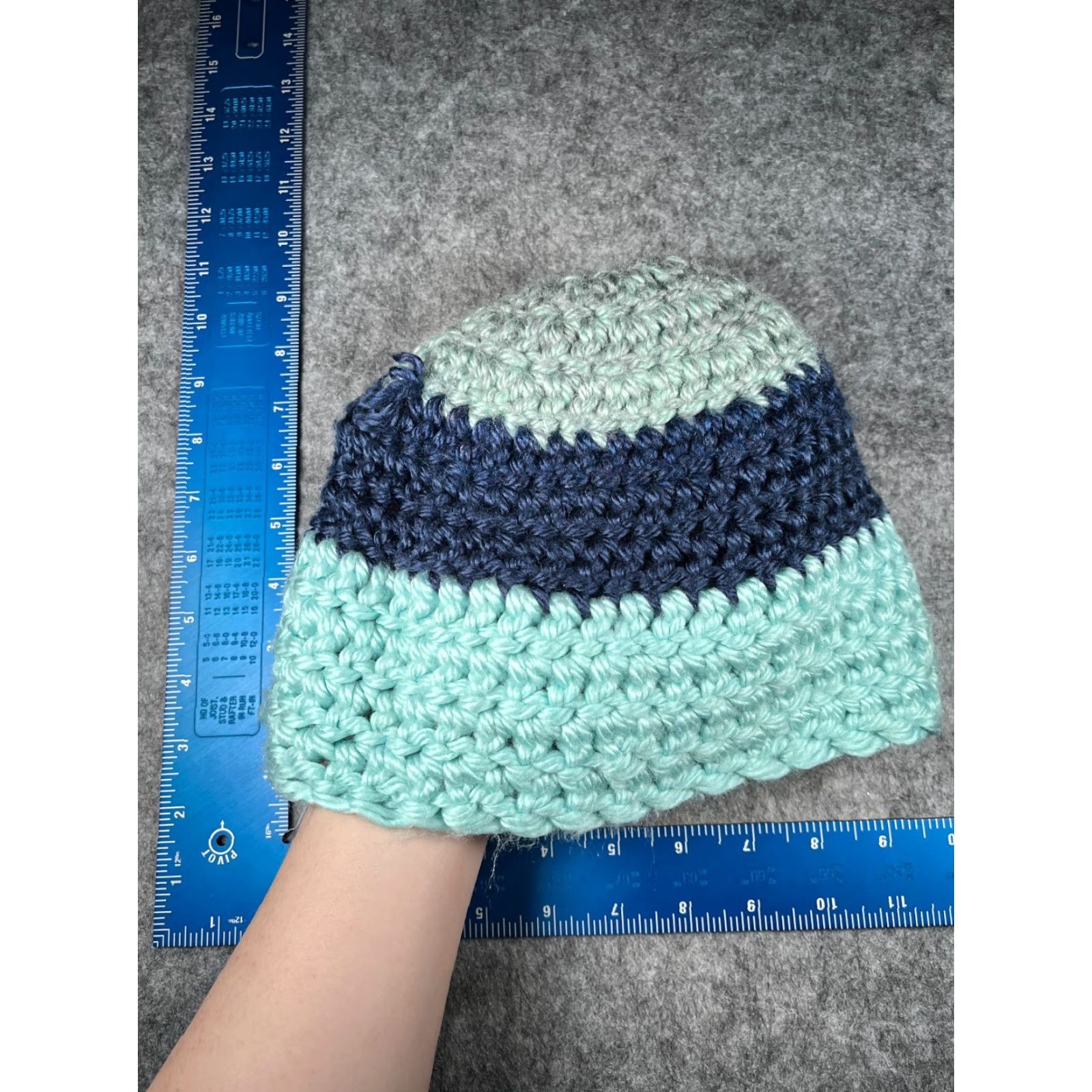 Vintage Beanie Toque Adult One Size Blue Stripe Crochet Knit 100% Acrylic Pom Snow Ski Size ONE SIZE - 6 Thumbnail