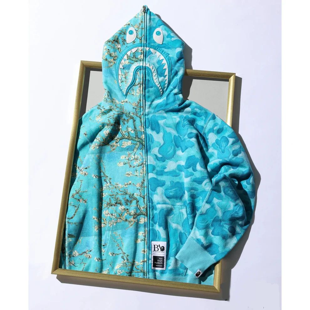 Bape BAPE VAN GOGH MUSEUM SHARK FULL ZIP HOODIE SAX | Grailed