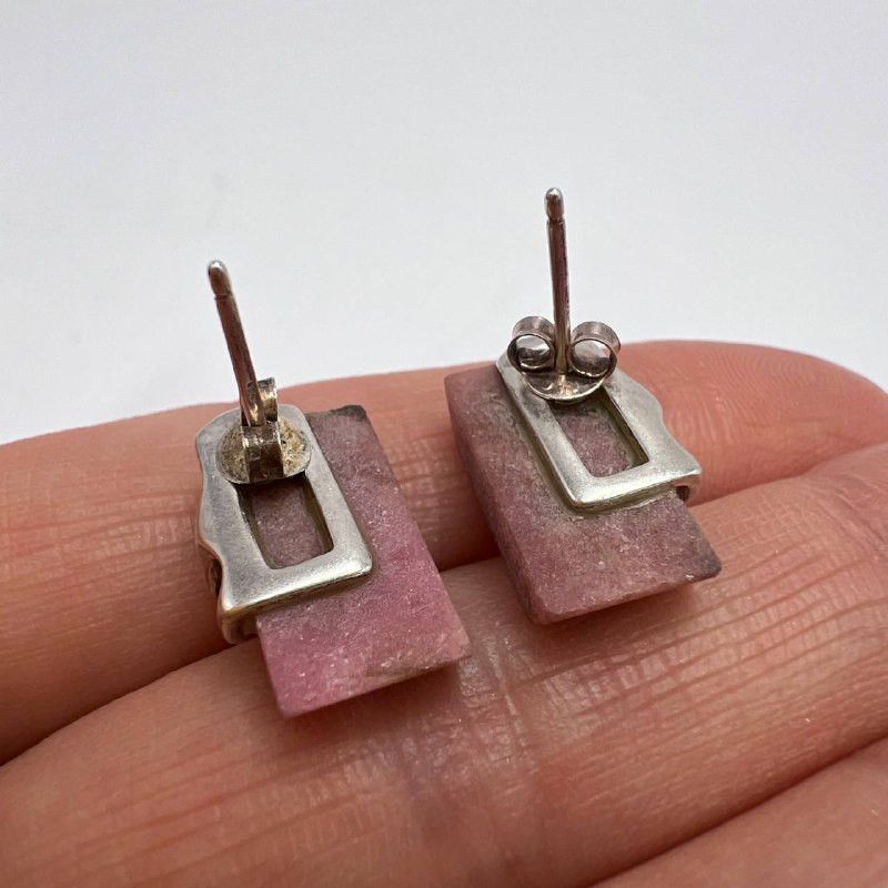 Sterling Silver Sterling Silver 925 Rhodonite Stud Earrings Handmade Size ONE SIZE - 2 Thumbnail