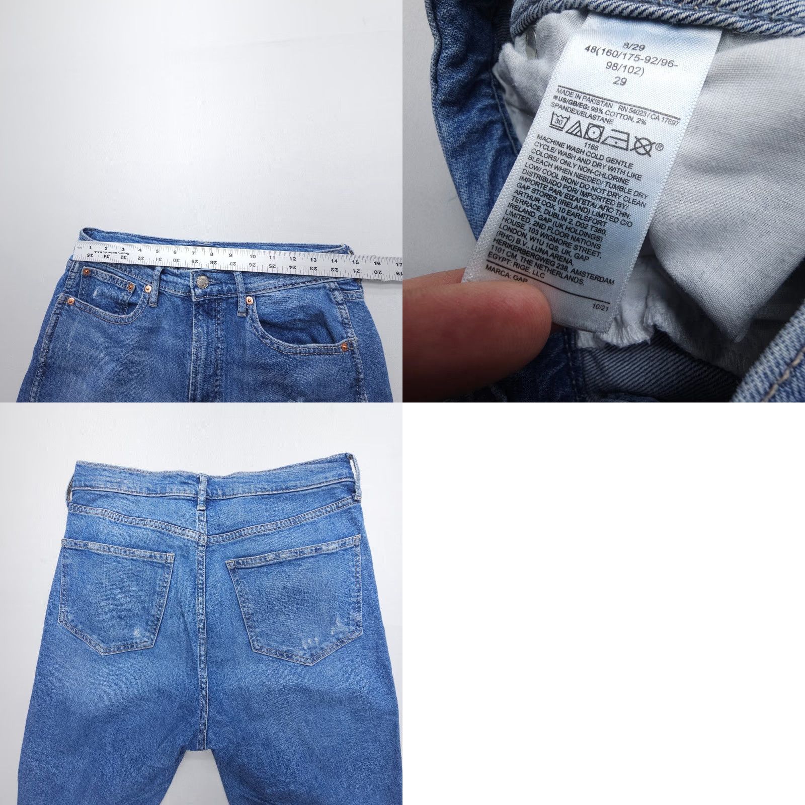 Gap VINTAGE Gap High Rise Slim Jeans Womens 8 / 29 Blue Distressed Denim Stretch Straight 5-Pocket Womens 90s Theme Size 30" / US 8 / IT 44 - 8 Thumbnail