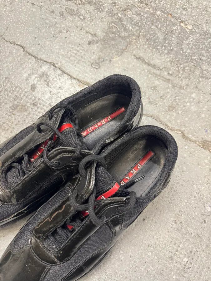 Prada × Vintage 2000s Prada Black Green America’s Cup Leather Sneakers Size US 7.5 / IT 37.5 - 6 Thumbnail
