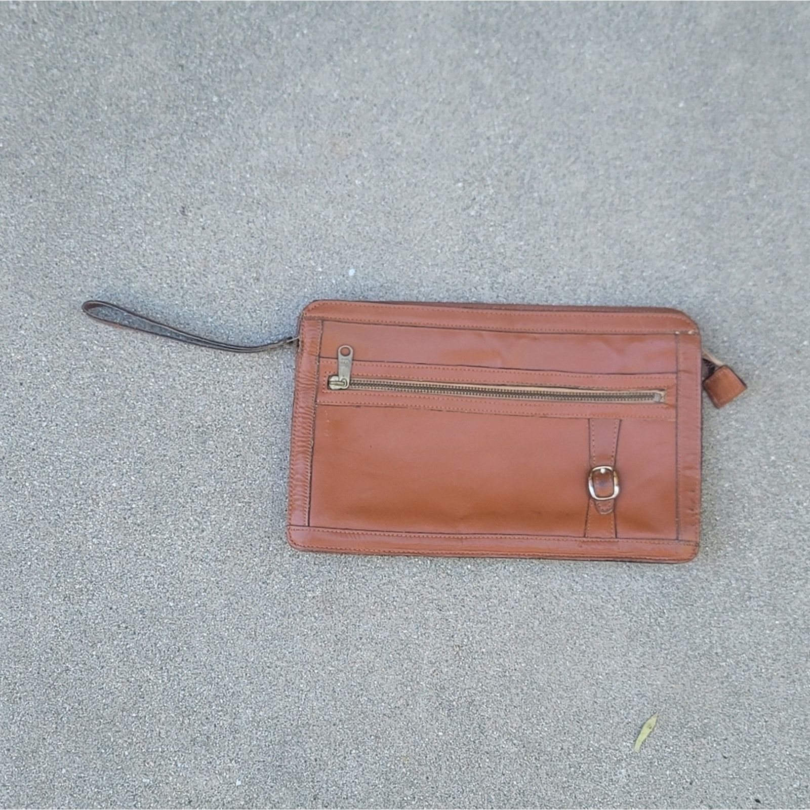 Handmade Vtg Brown Leather Clutch Wristlet Purse Size ONE SIZE - 2 Thumbnail