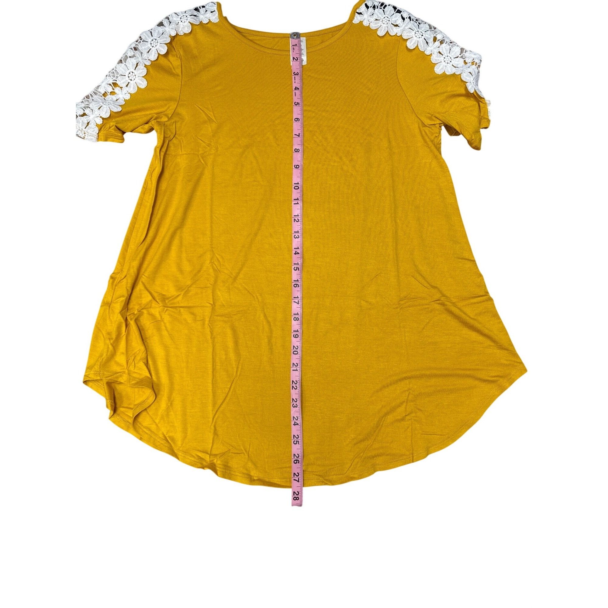 Other 42 Pops Mustard Yellow Tunic Top With White Floral Lace Slee Size M / US 6-8 / IT 42-44 - 5 Thumbnail