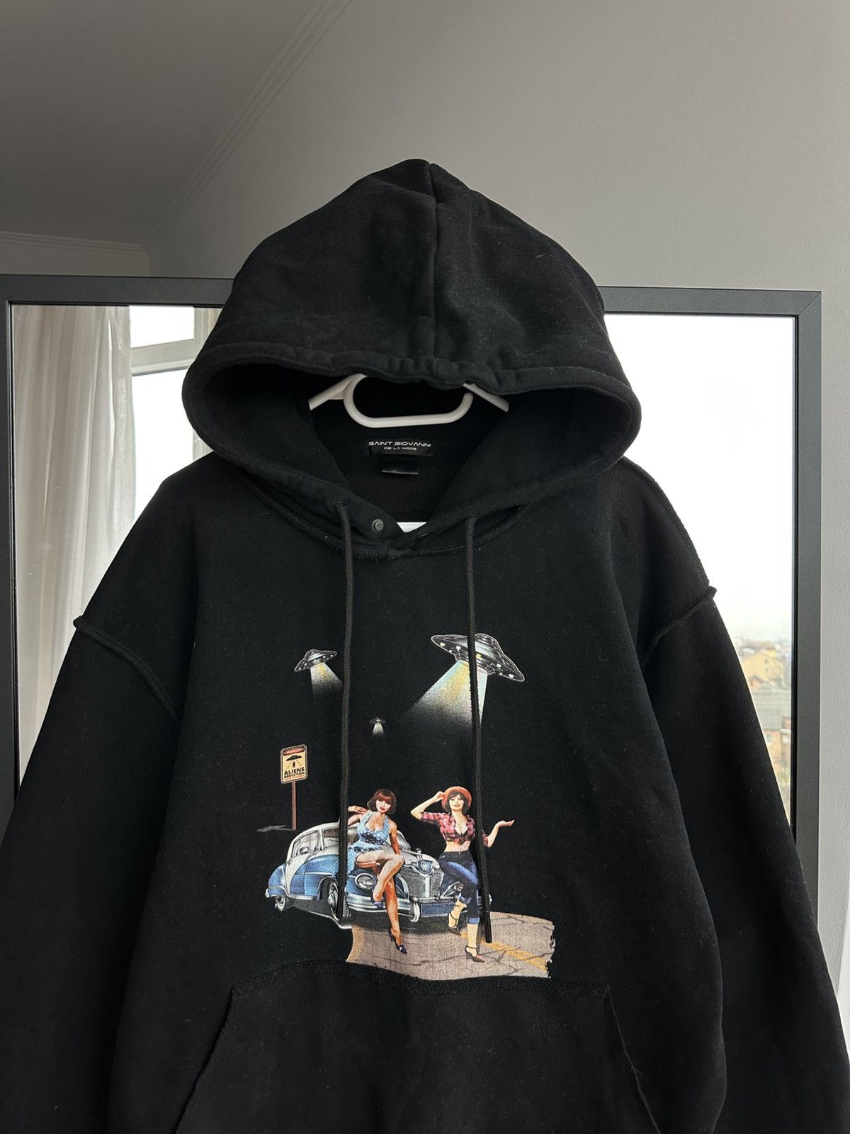 Vintage Saint Giovanni De La Mode “Aliens Ahead” Graphic Mens Hoodie Size US L / EU 52-54 / 3 - 3 Thumbnail