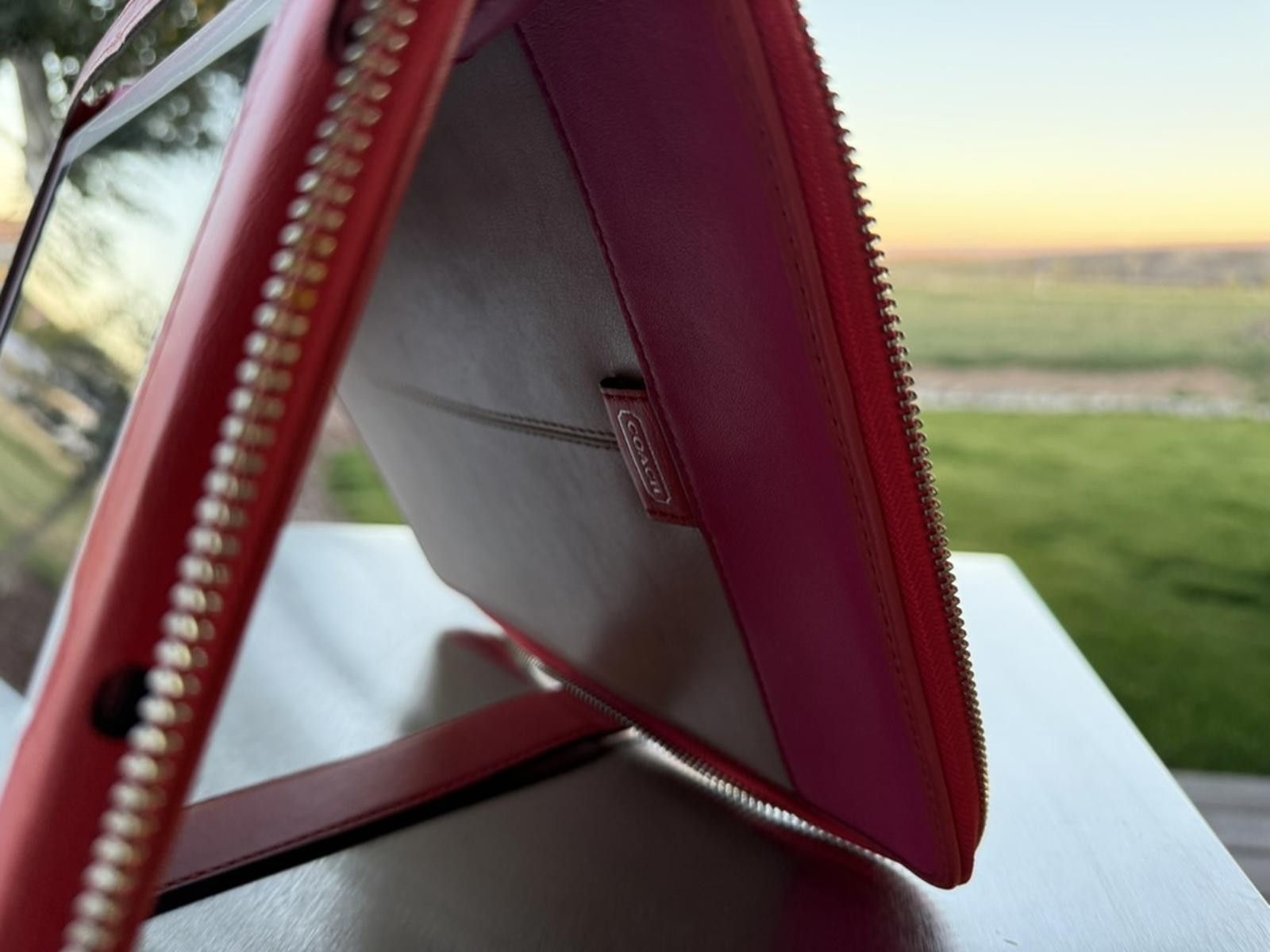 Coach Coach Leather iPad Case Taupe Pink Zip Cover Stand Holder Size ONE SIZE - 6 Thumbnail