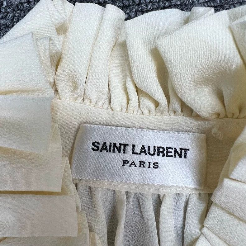Saint Laurent Paris Saint Laurent ParisLong Sleeve Shirt in Beige with Wood Ea Size XXS / US 00 / IT 34 - 3 Thumbnail