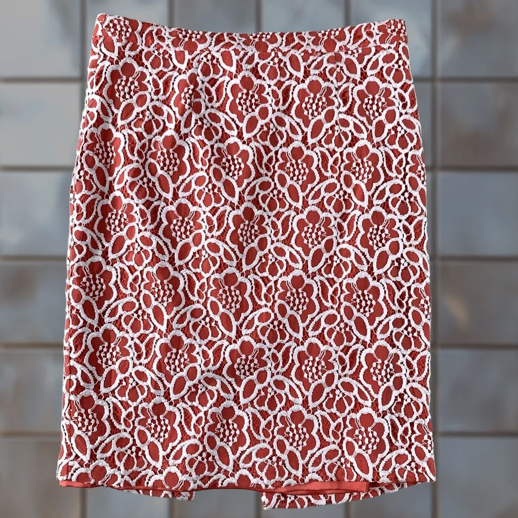 Pinko EVA MENDES Skirt Womens Size 10 Pink Coral White Laced Floral Size 32" / US 10 / IT 46 - 1 Thumbnail