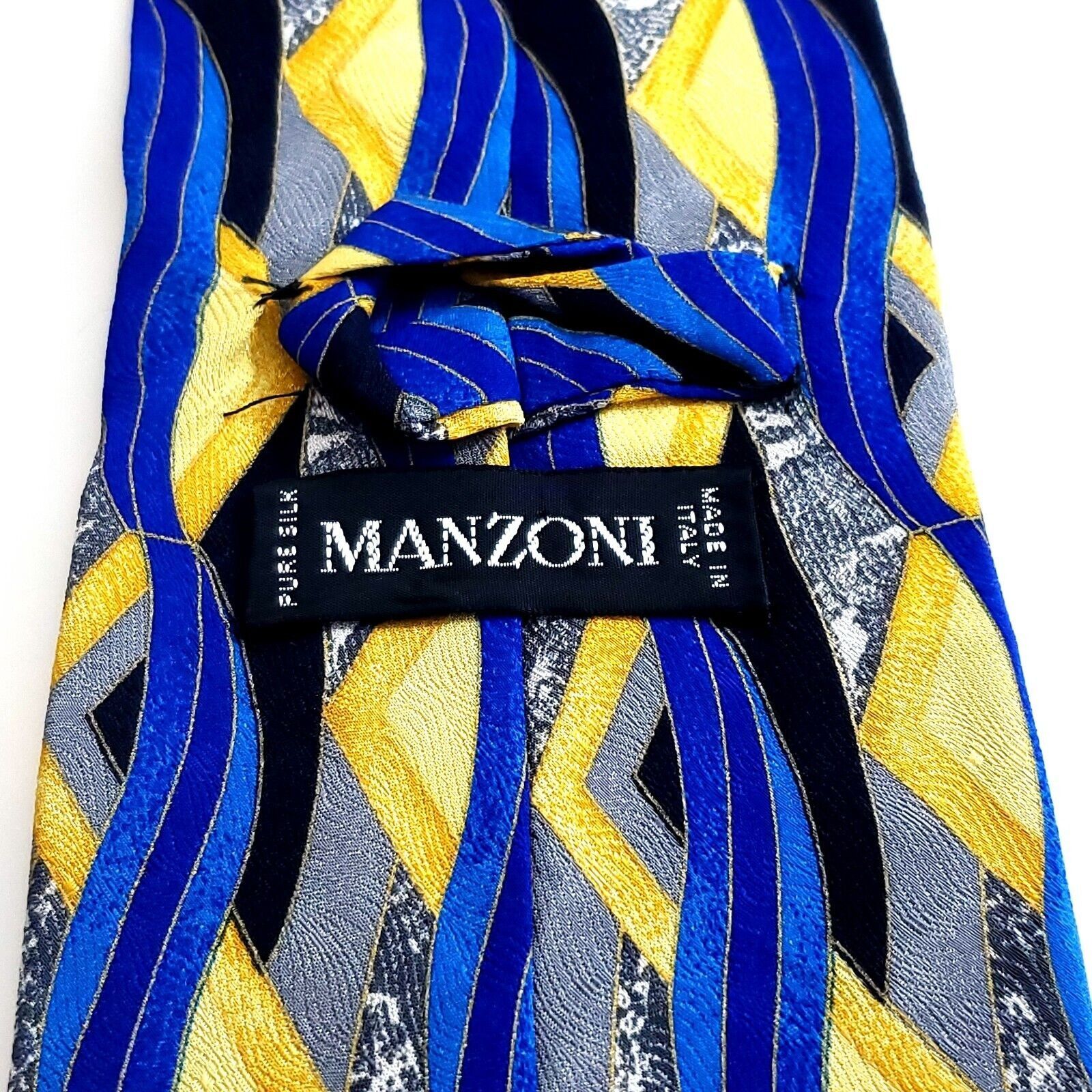 Designer Manzoni Italy Blue Yellow Gray Black Abstract Jacquard Print Size ONE SIZE - 3 Thumbnail