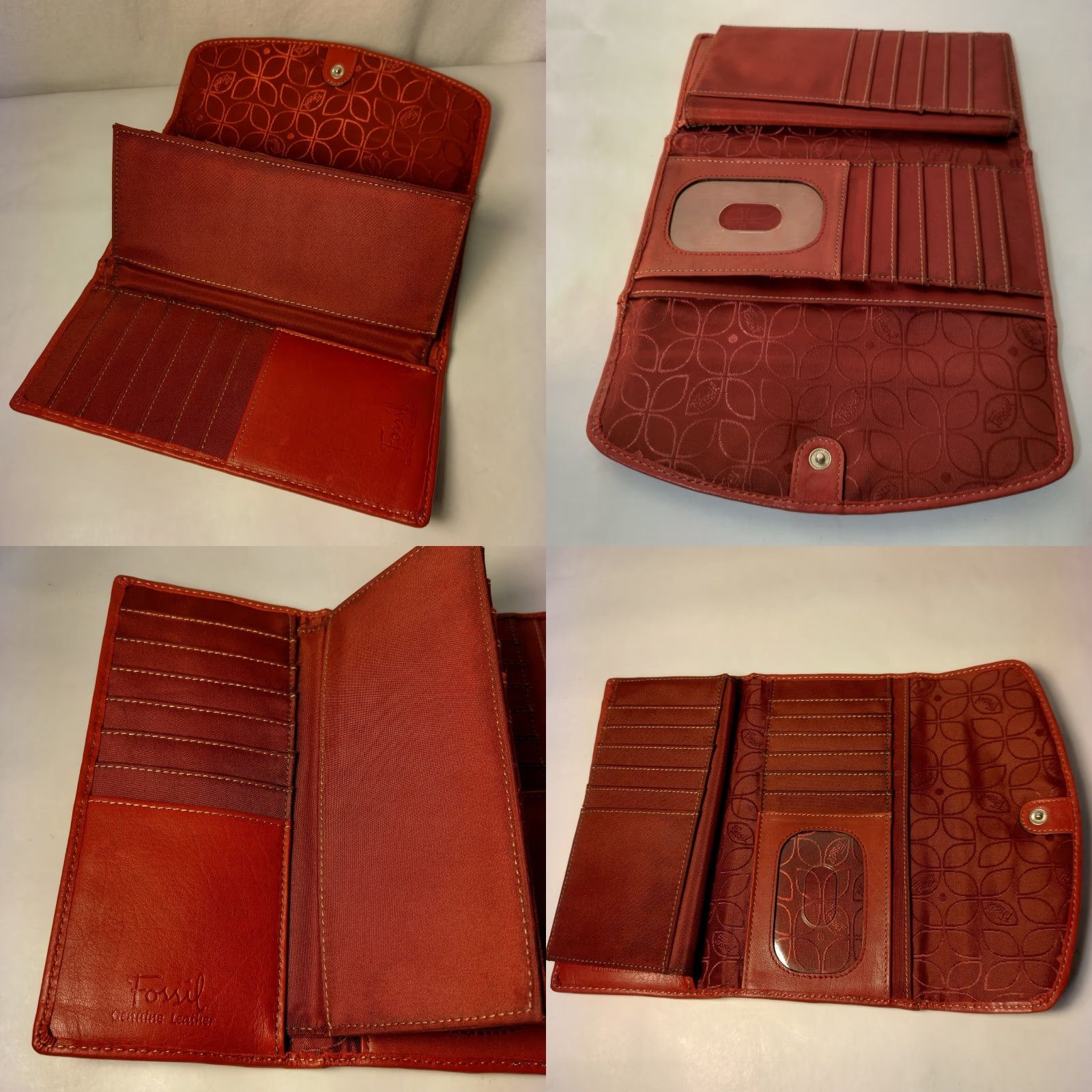 Fossil VINTAGE Fossil Leather Wallet Tri-Fold Women 12 Card Slots Checkbook Red 7.25" x 3.63" Womens Size ONE SIZE - 8 Thumbnail