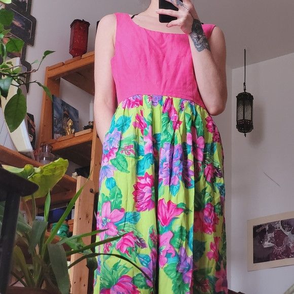 Vintage Suttles & Seawind Vintage Floral Linen Pink Maxi Dress - S Size S / US 4 / IT 40 - 3 Thumbnail