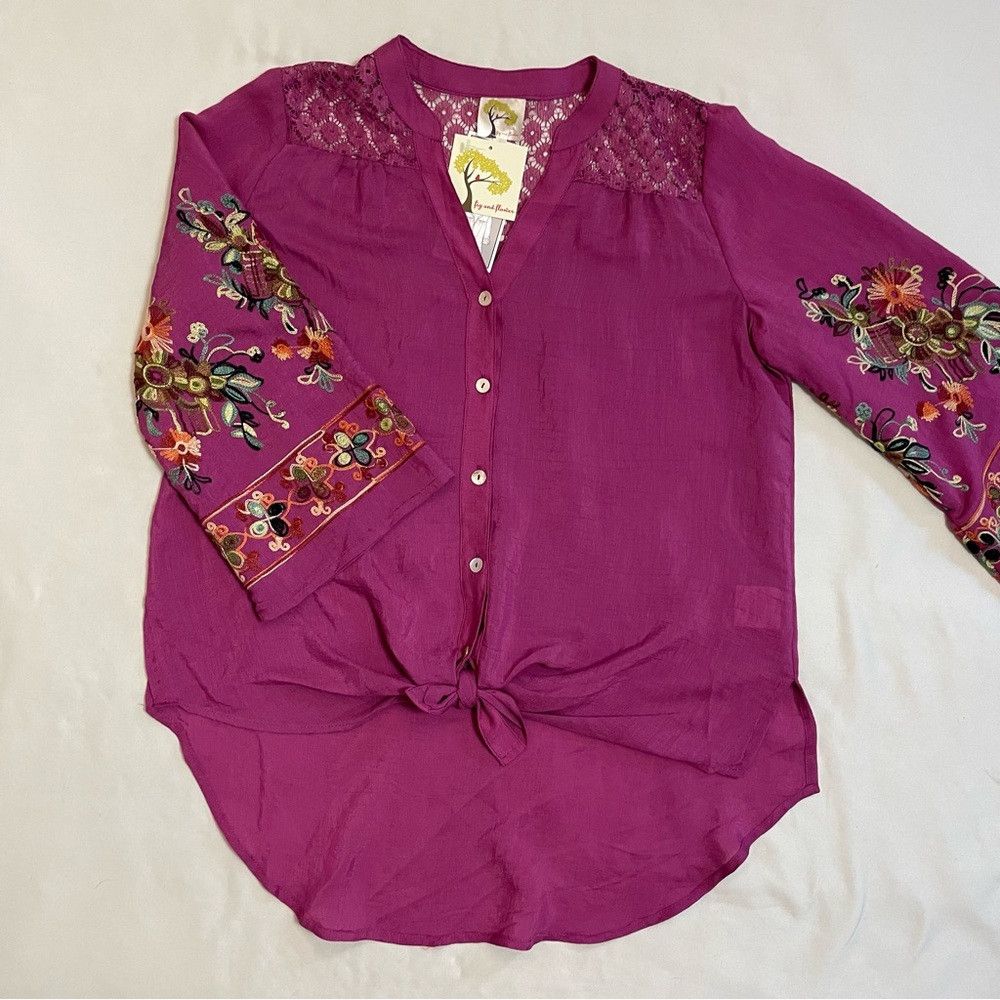 Anthropologie NWT New Anthropologie Fig & Flower Embroidery Purple Floral Size S / US 4 / IT 40 - 8 Thumbnail