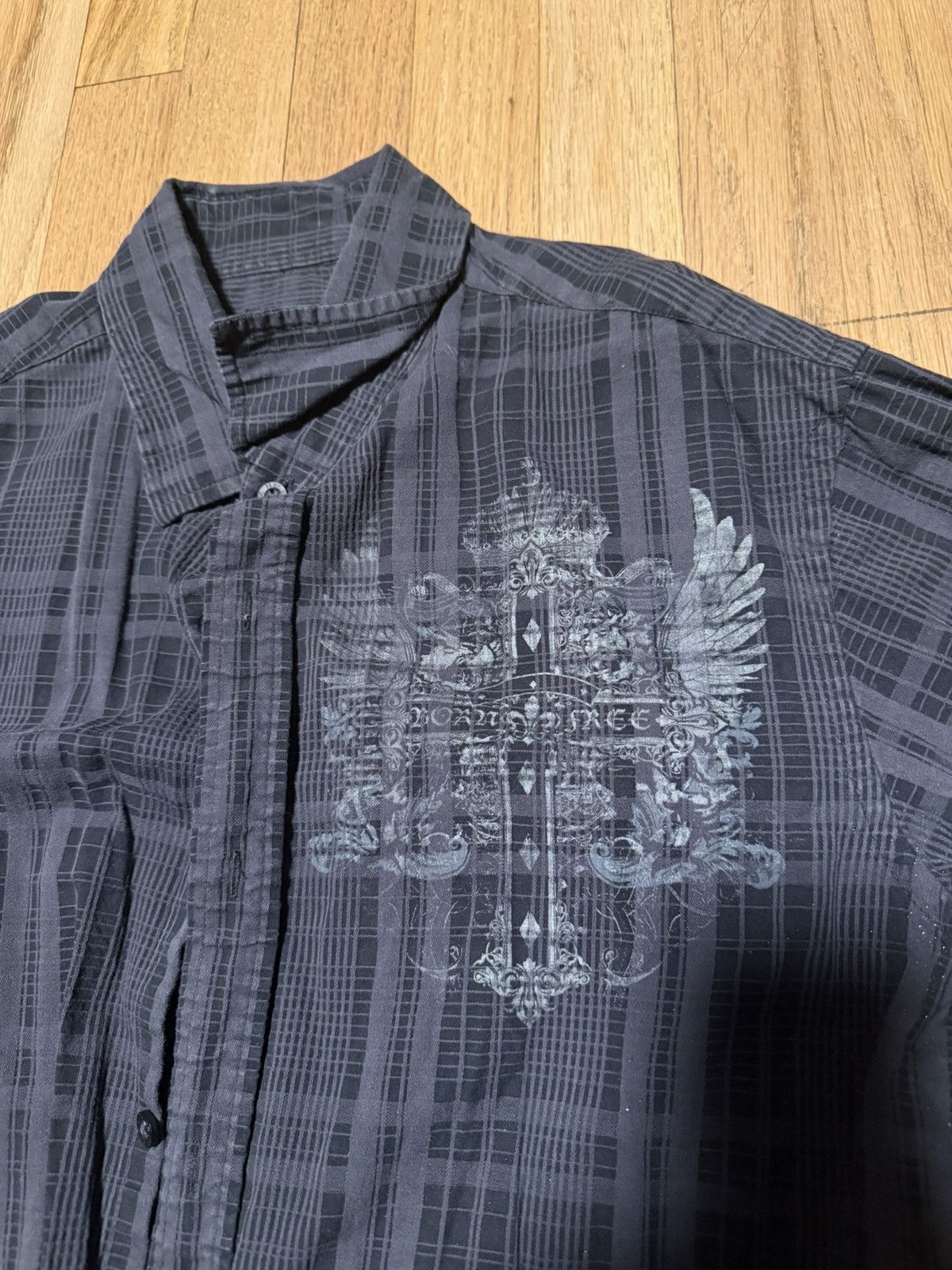 Helix Helix Black Plaid Button Up Born Free Graphic fleur de lis Size US XL / EU 56 / 4 - 3 Thumbnail