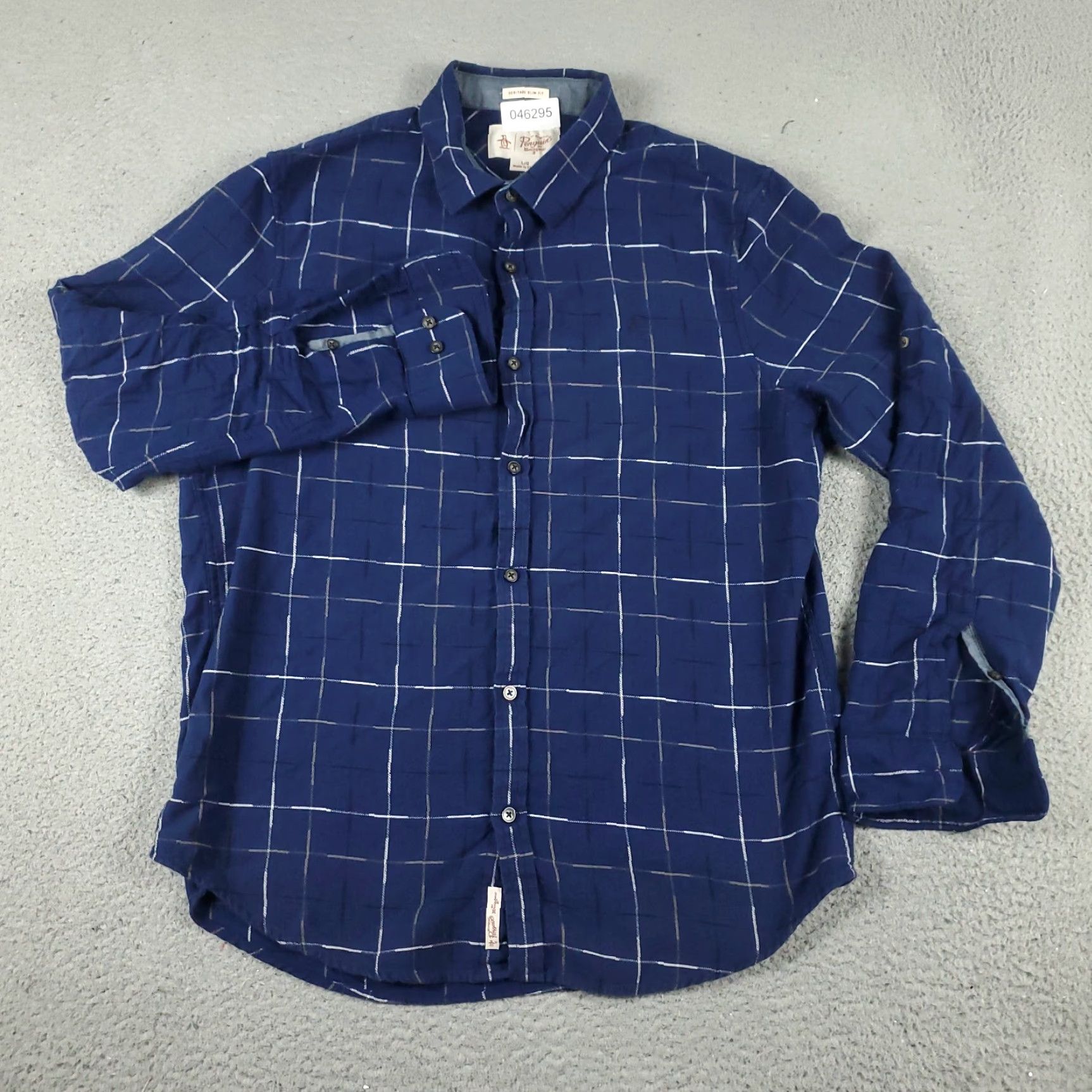 Original Penguin Original Penguin Shirt Adult Large Blue Plaid Button-Up Long Sleeve Cotton Pockets Logo Mens Size US L / EU 52-54 / 3 - 3 Thumbnail