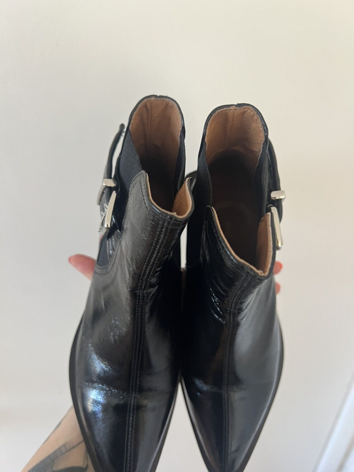 Ganni Ganni Patent Leather Chelsea Boots w/ Buckle Size US 7 / IT 37 - 4 Thumbnail