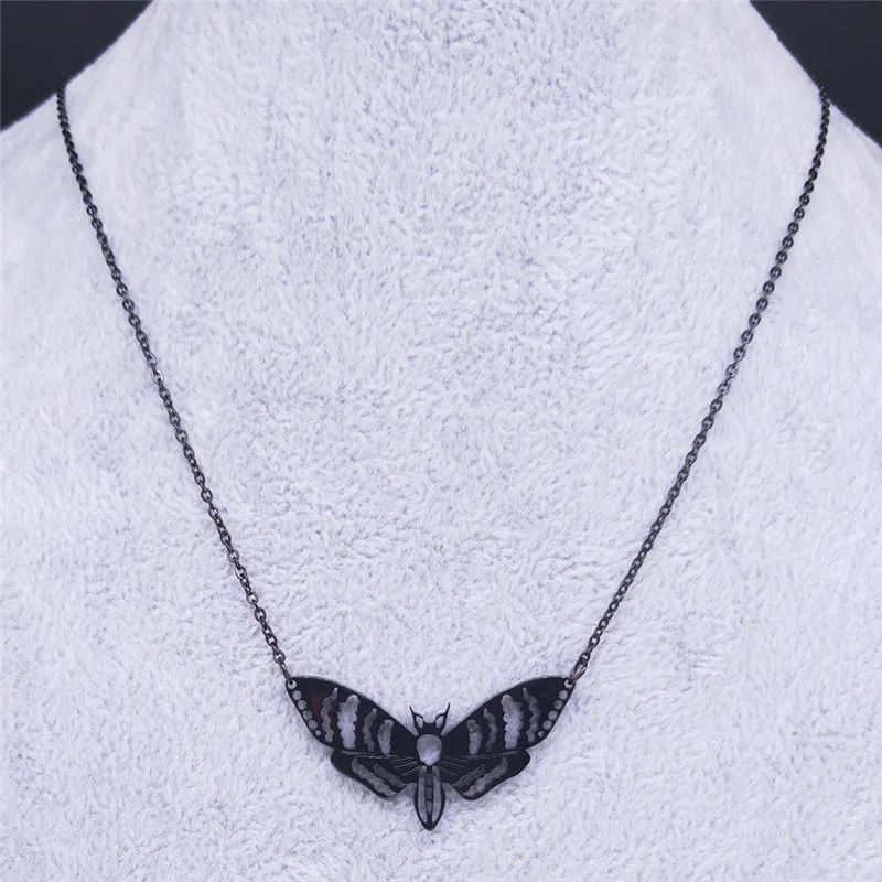 Jewelry Gothic Black Moth Pendant Charms Necklace Emblem Size ONE SIZE - 2 Thumbnail