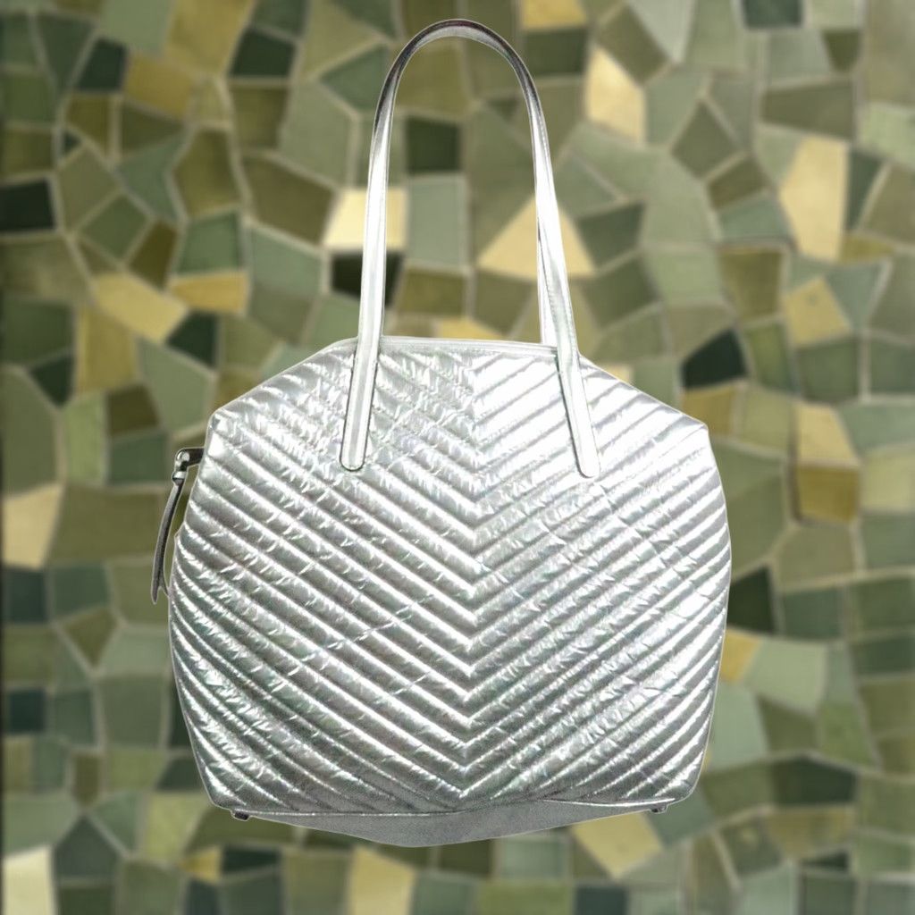 Rebecca Minkoff Rebecca Minkoff Tote Bag Purse Nylon Zip Silver Chevron Quilted Metallic Large Women Tote Bag Size ONE SIZE - 1 Thumbnail