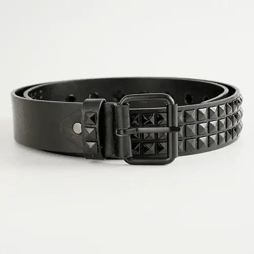Leather × Vintage All Black Leather Rivet Belt Size ONE SIZE - 3 Thumbnail