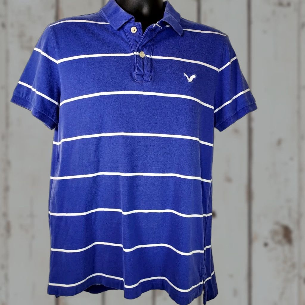 American Eagle Outfitters American Eagle Outfitters Shirt Men's Medium Blue Polo Vintage Fit Striped Short Sleeve Button-Up Cotton Knit Casual Size US M / EU 48-50 / 2 - 1 Thumbnail