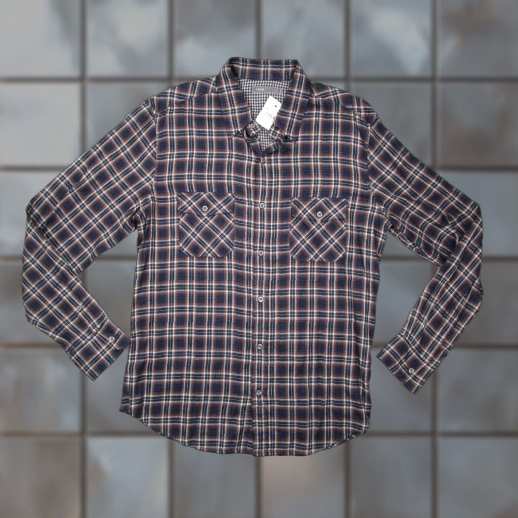 Vince Vince Mens Large Blue Plaid Button-Up Long Sleeve Shirt - Cotton Classic Fit, Lightweight Size US L / EU 52-54 / 3 - 1 Thumbnail