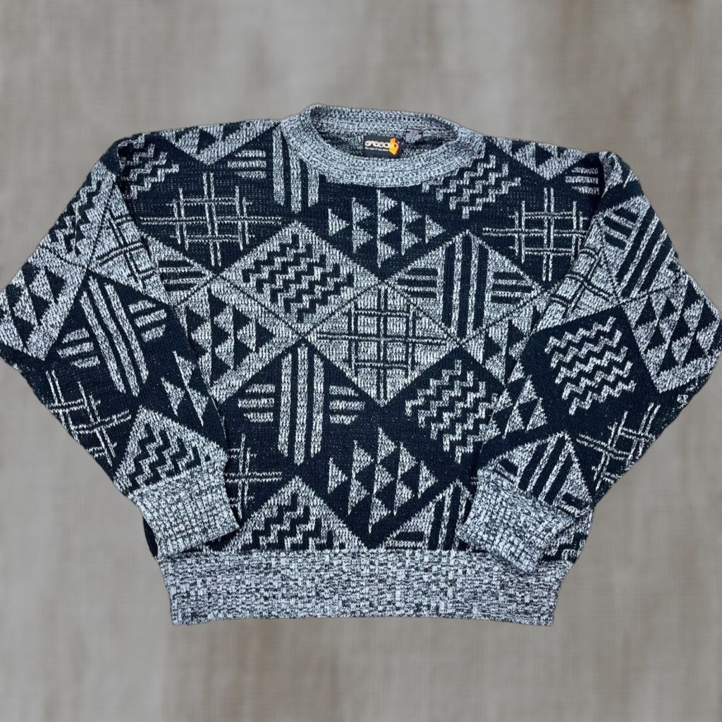 Vintage VINTAGE Sasson Sweater Men Large Gray Black Geometric Crewneck 80s 90s Golf Pullover Size US L / EU 52-54 / 3 - 1 Thumbnail