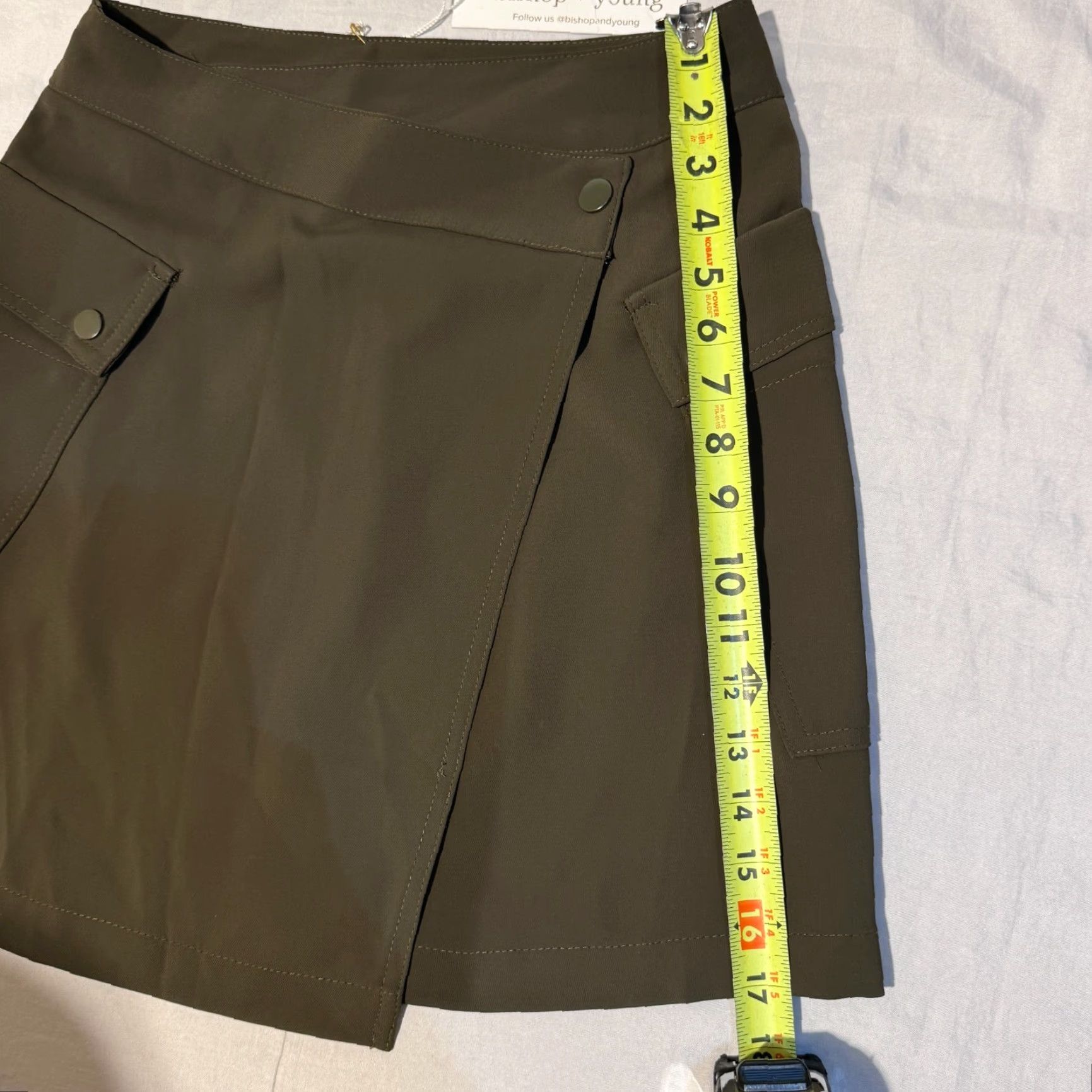 Vintage Bishop + Young Military Skirt Large Army Green Mini Short New with Pockets Denim Polyester Snap Size 36" / US 14 / IT 50 - 4 Thumbnail