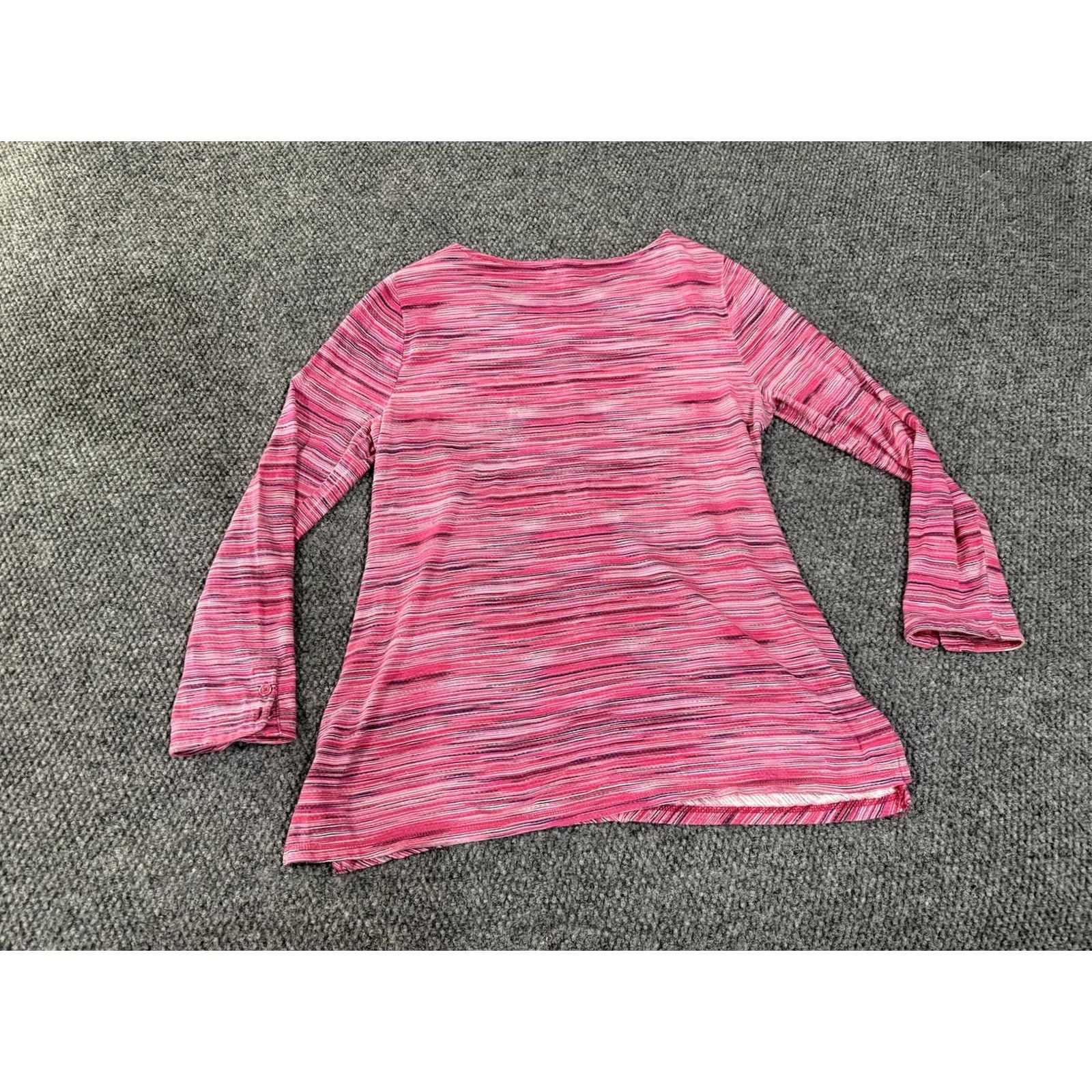 Talbots T by Talbots Shirt Womens Large Pink Striped V-Neck Bell Sleeve Tunic Top Size L / US 10 / IT 46 - 7 Thumbnail