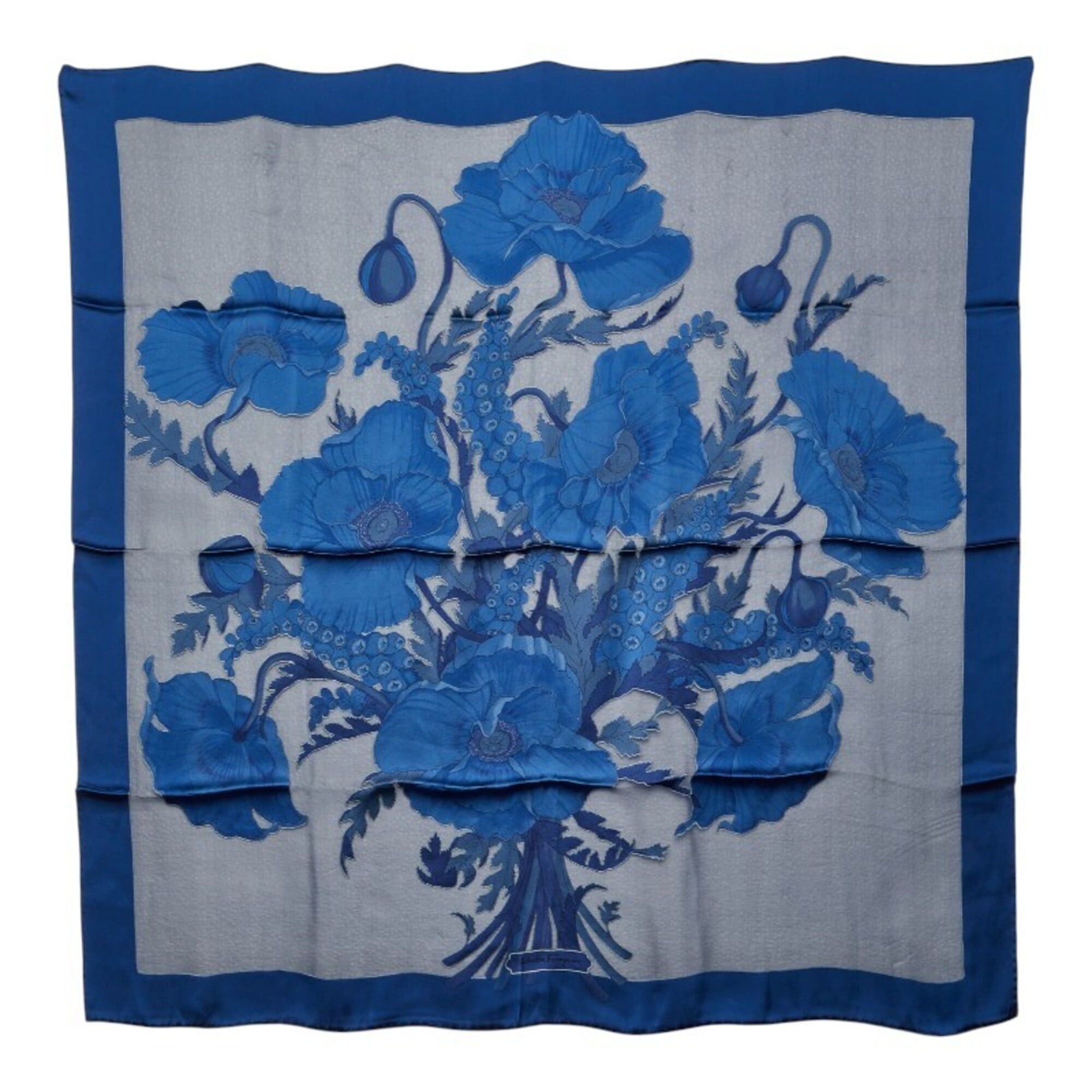 Salvatore Ferragamo Salvatore Ferragamo Flower Pattern Scarf/Muffler, Blue, Rayon Silk, Women's Size ONE SIZE - 1 Thumbnail