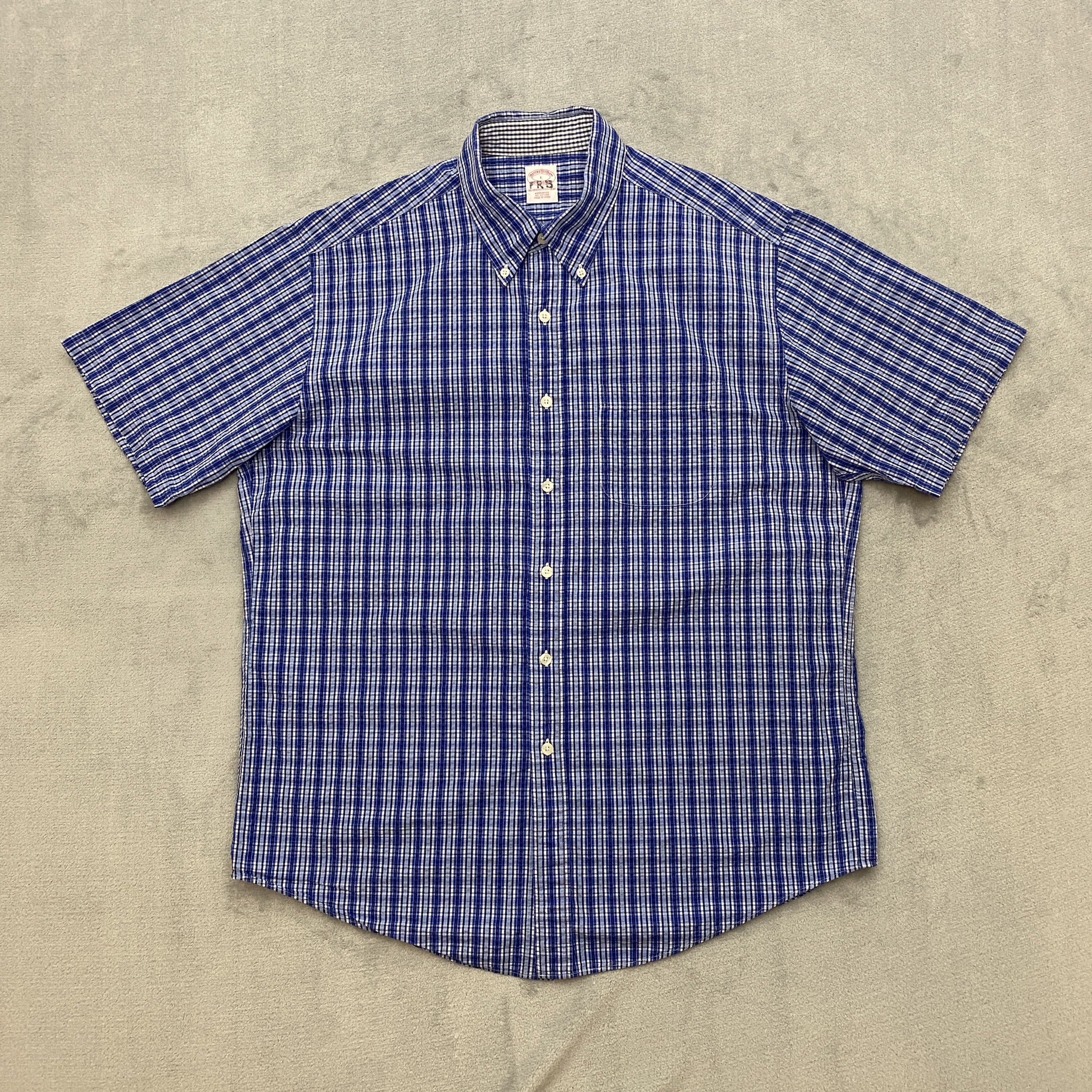 Brooks Brothers SEERSUCKER Shirt Men Large Plaid Original Polo Short Sleeve Size US L / EU 52-54 / 3 - 1 Thumbnail