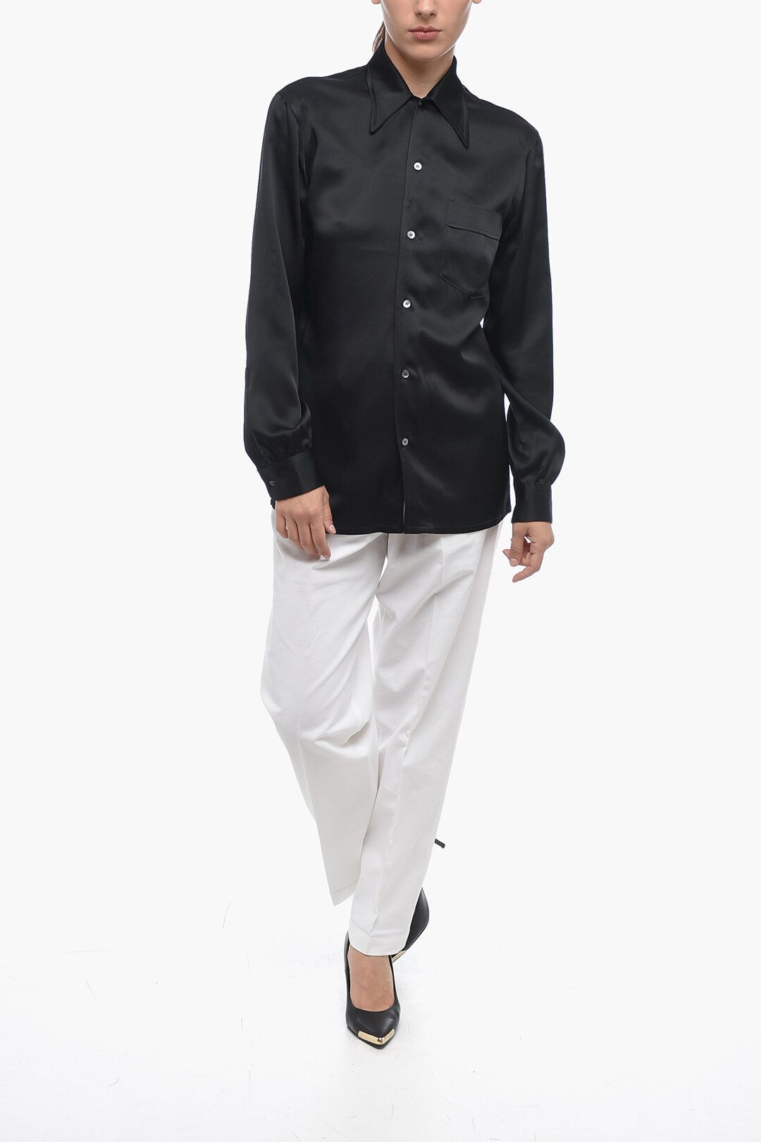 Maison Margiela og1mm1224 Satin Shirt in Black Size S / US 4 / IT 40 - 4 Thumbnail
