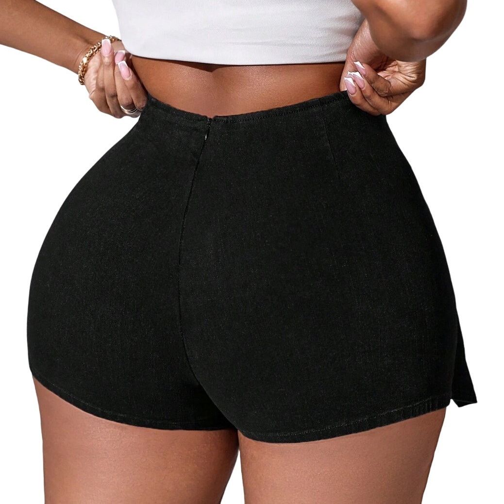 Shein High Waisted Stretchy Plus Denim Skort in Black, Size 4XL Size 42" / US 20 - 2 Thumbnail
