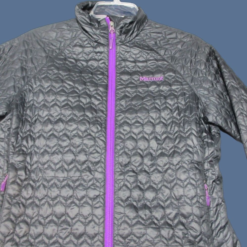 Marmot Jacket Womens Small Black Mock Neck Outdoor Quilted Insulated Full Zip Pockets Long Sleeve Womens