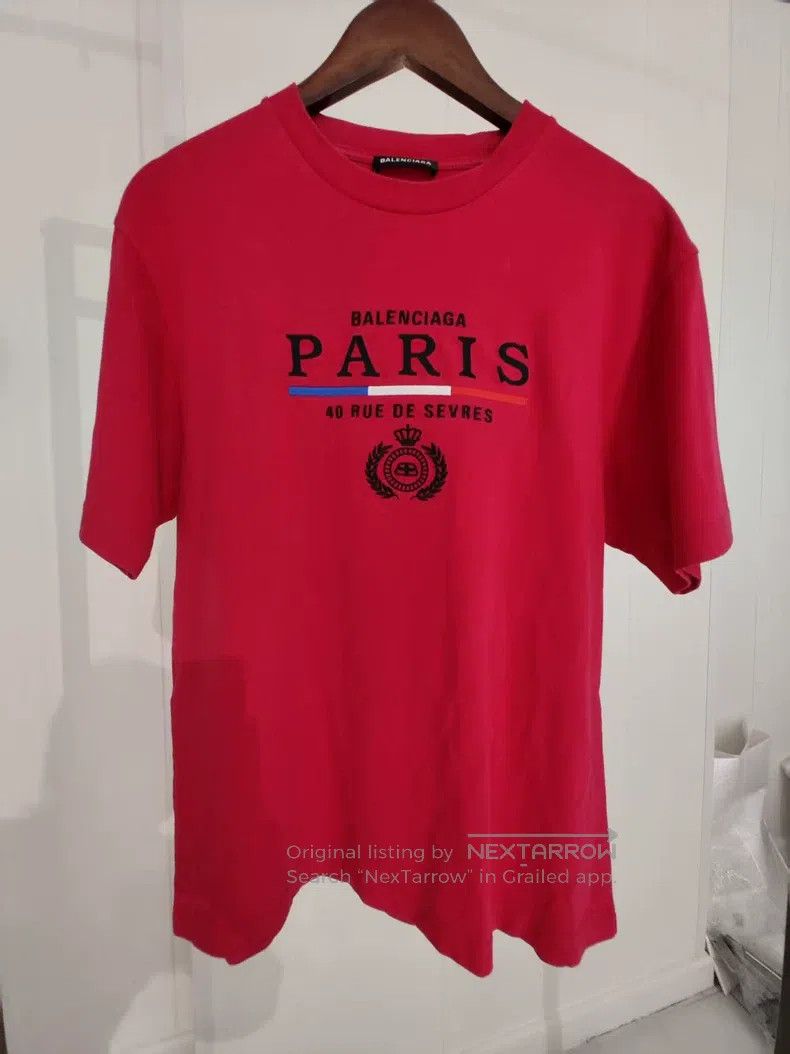 Balenciaga Balenciaga Red Crown Wheat Pattern Logo Short Sleeve, Size Size US XS / EU 42 / 0 - 1 Thumbnail