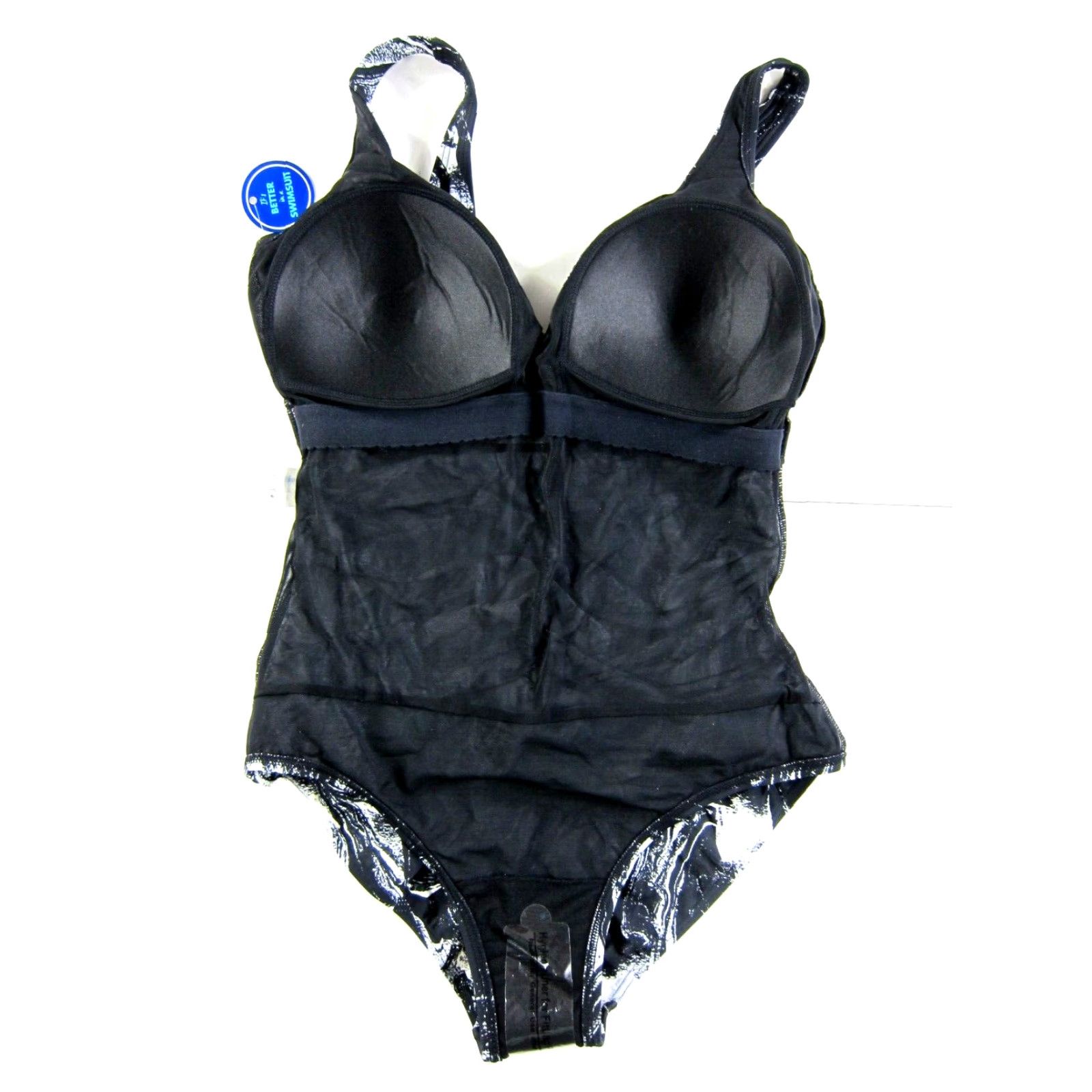 Vintage NWT SwimsuitsForAll Black White Swirl Ruched Slimming One Piece Swimsuit 18 Size ONE SIZE - 7 Thumbnail