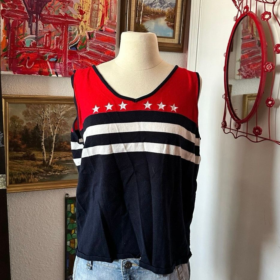 Other white stag red white blue star striped knit tank top Size XL / US 12-14 / IT 48-50 - 1 Thumbnail