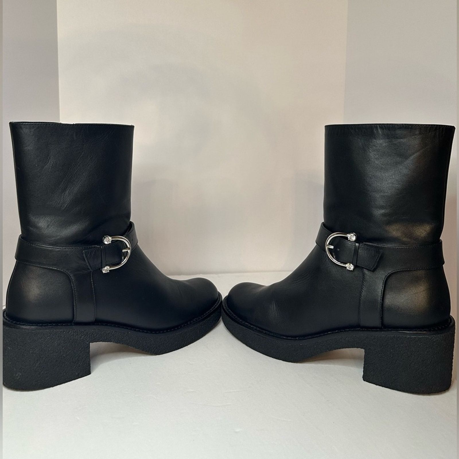 Stuart Weitzman Mountain Buckle Ankle Boots US 11 EU 41.5 Black Leather Size US 11 / IT 41 - 10 Thumbnail