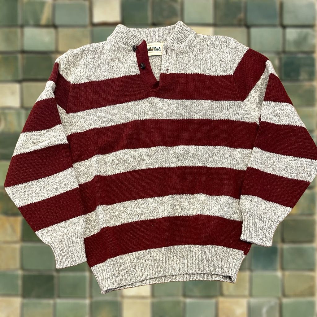 Vintage VINTAGE Trails End Sweater Henley Large Red Gray Two Tone Striped 80s Wool Mens Size US L / EU 52-54 / 3 - 1 Thumbnail