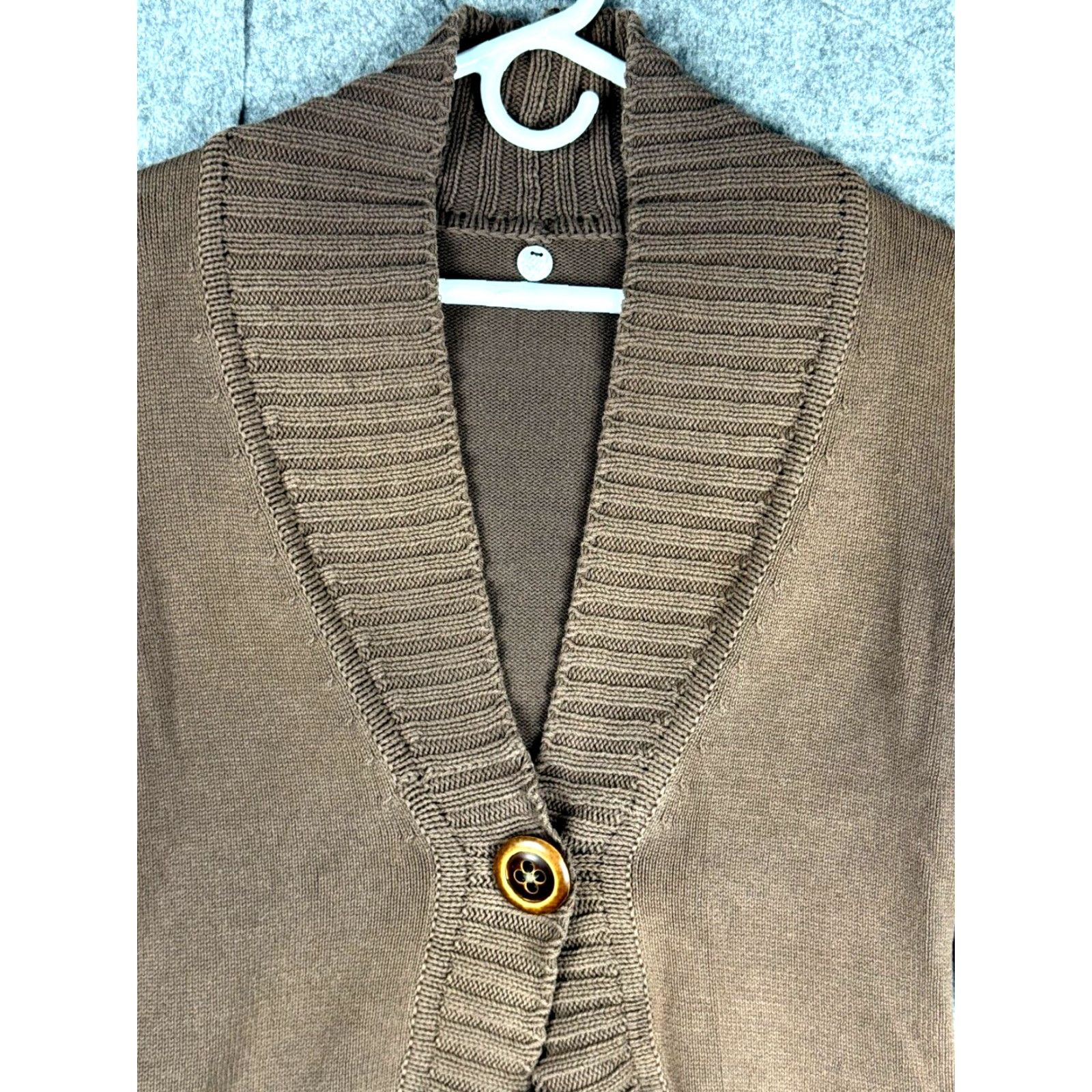Vintage Margaret O'Leary Cardigan Women's Medium Brown 1-Button Cotton Blend Knit Shirt Womens Size M / US 6-8 / IT 42-44 - 2 Thumbnail