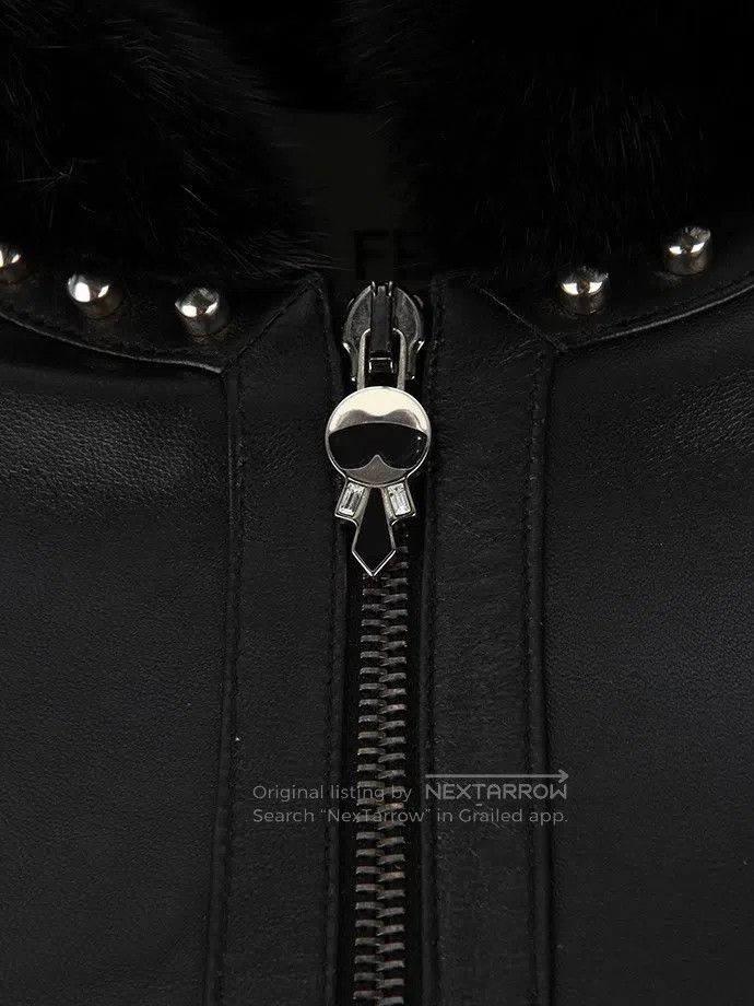Fendi Fendi Karl Lagerfeld mink-collared lambskin leather jacket Size XS / US 0-2 / IT 36-38 - 6 Thumbnail